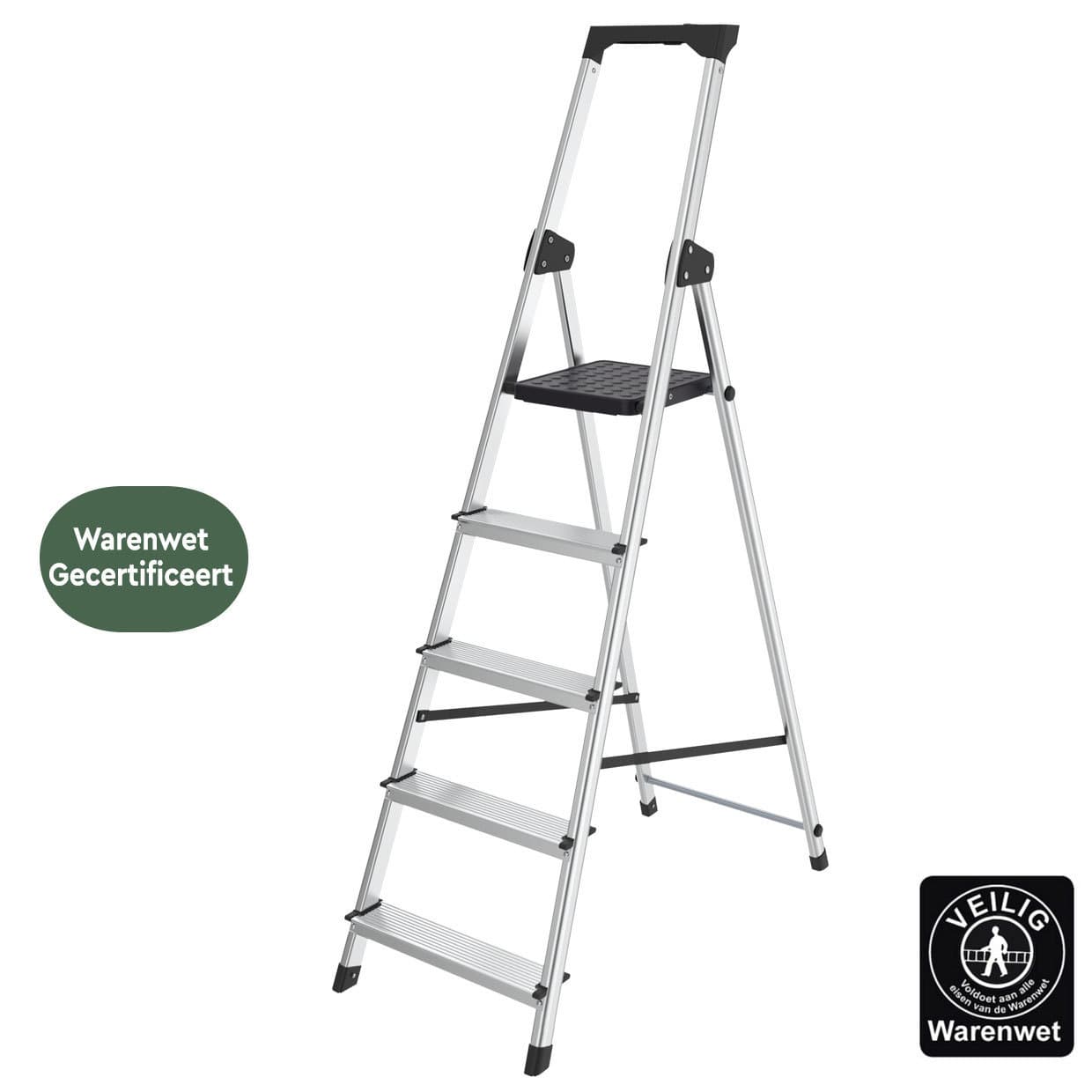 Huishoudtrap BRASQ 5 treden aluminium SLA500 zilver 3