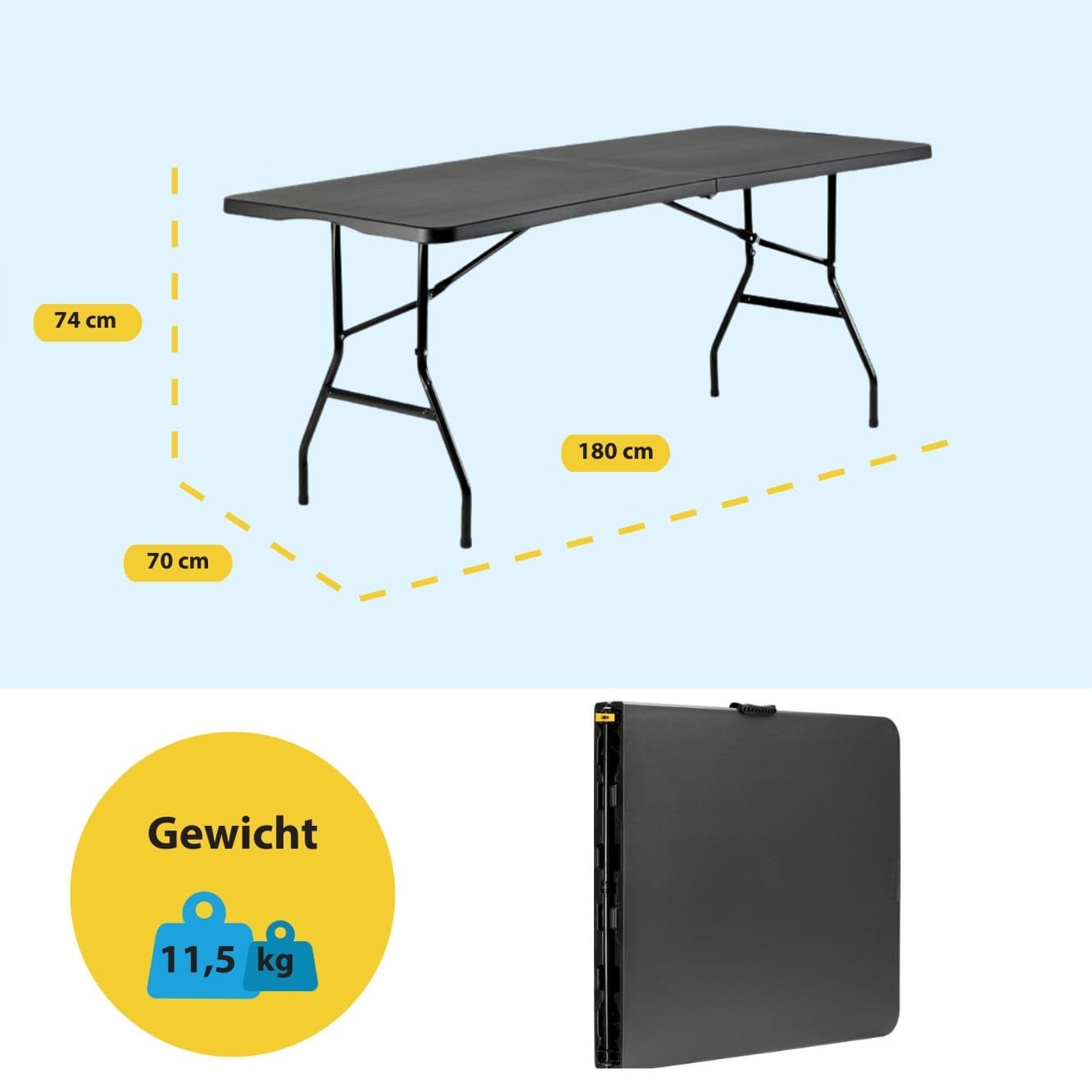 Vouwtafel BRASQ 180x70x74cm FT180 zwart 5