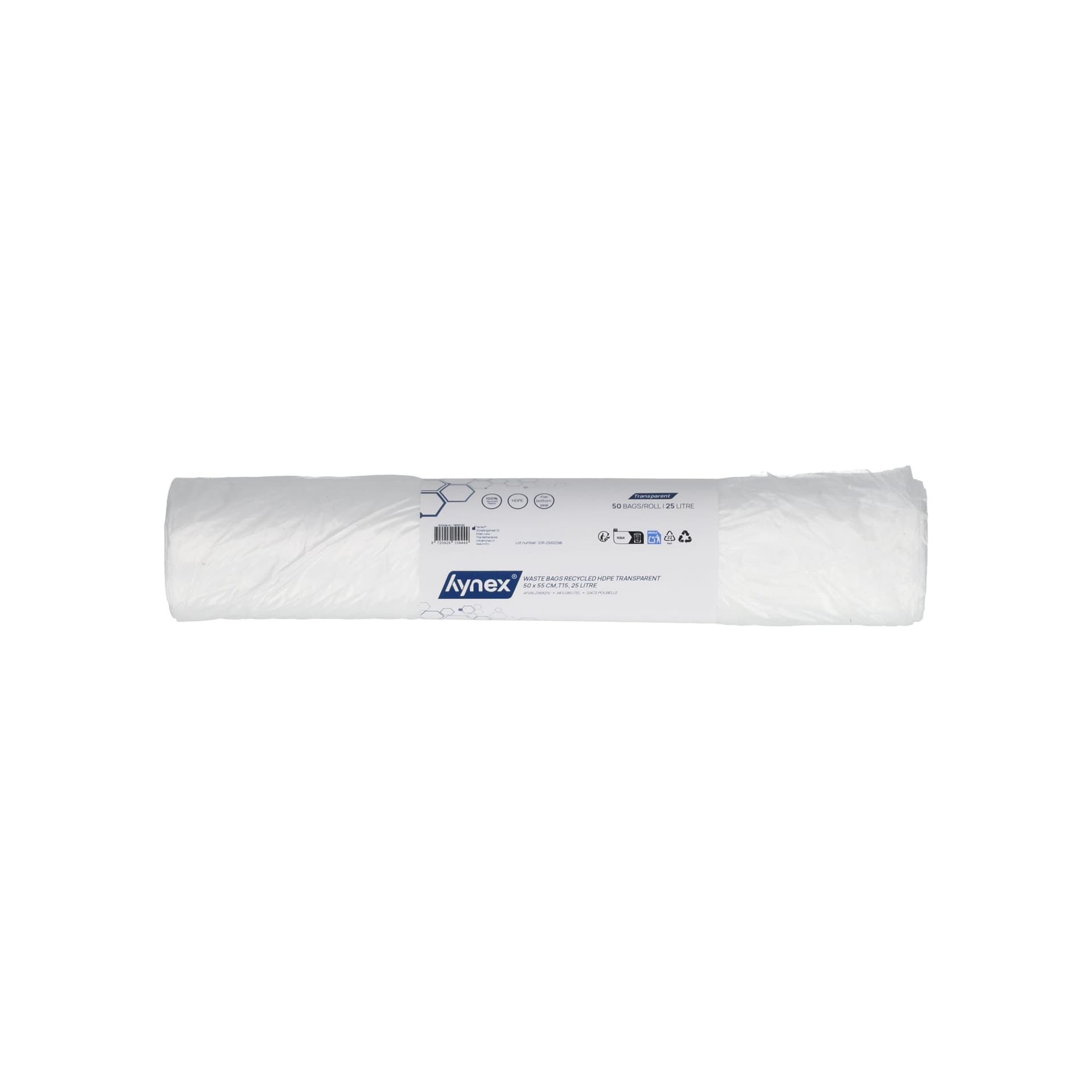 Afvalzak Hynex 50x55cm HDPE recycled T15 25L transparant rol à 50 stuks 4