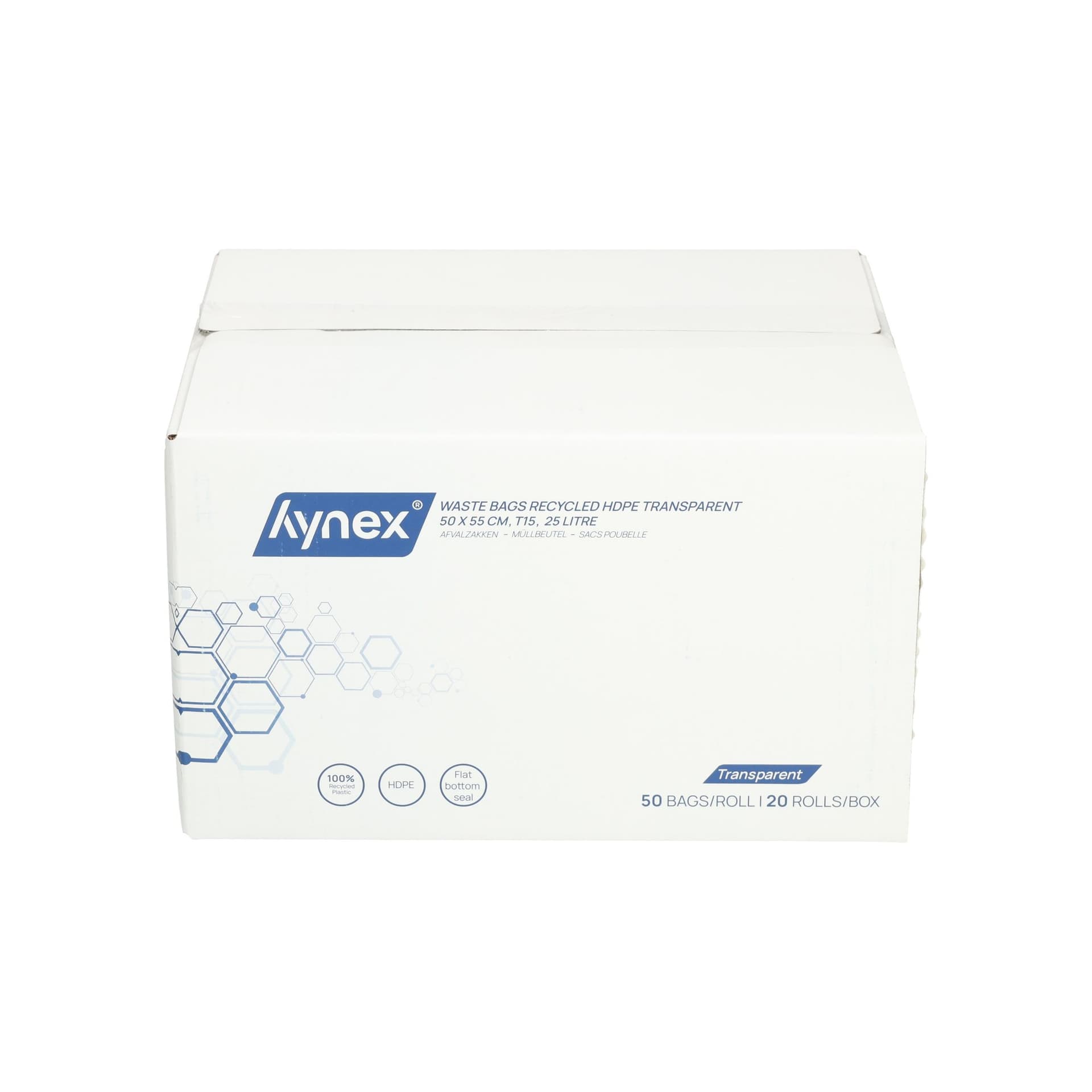Afvalzak Hynex 50x55cm HDPE recycled T15 25L transparant rol à 50 stuks 6