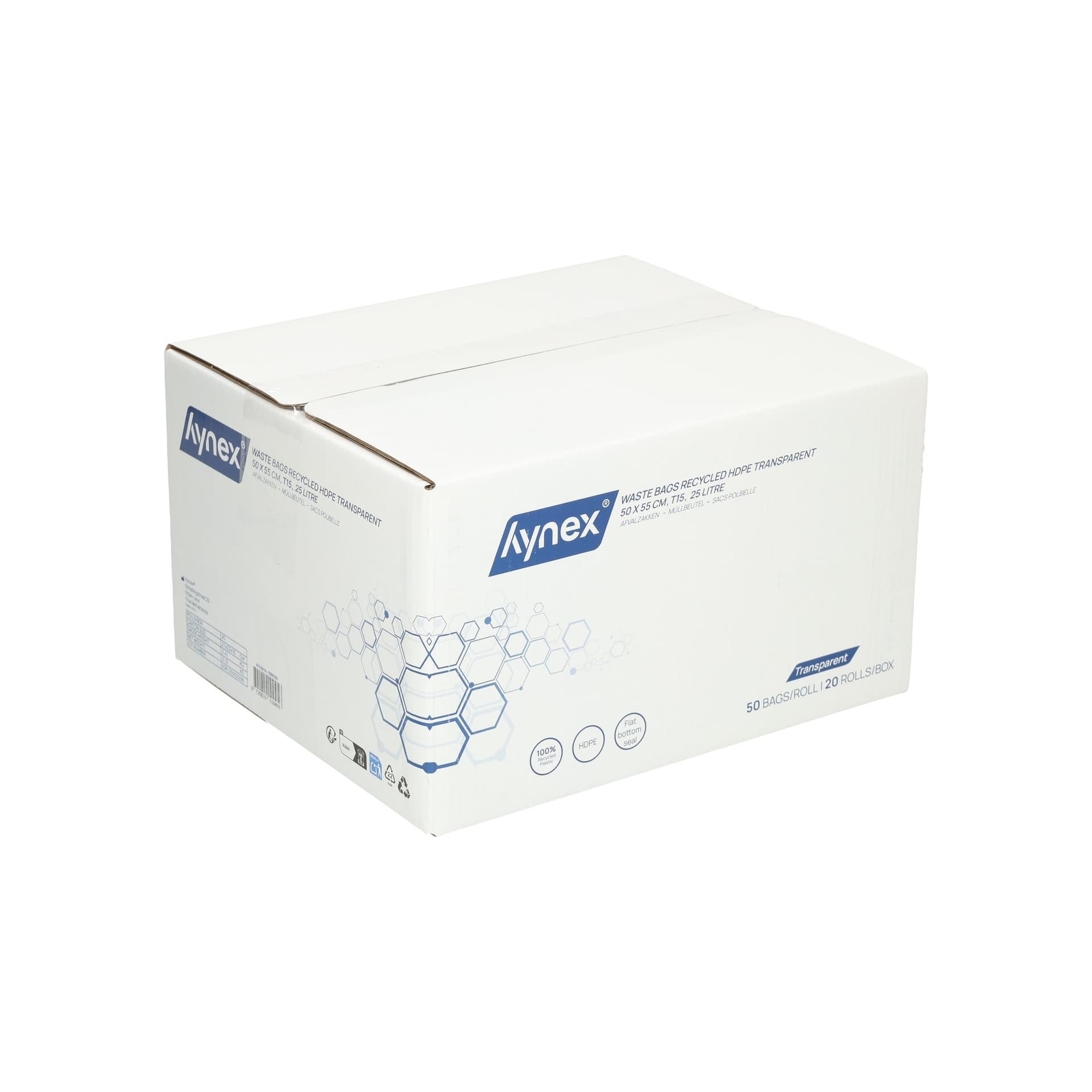 Afvalzak Hynex 50x55cm HDPE recycled T15 25L transparant rol à 50 stuks 7
