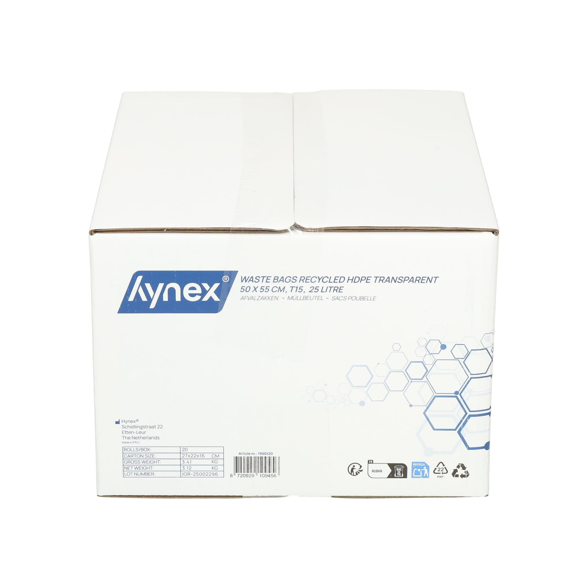 Afvalzak Hynex 50x55cm HDPE recycled T15 25L transparant rol à 50 stuks 8