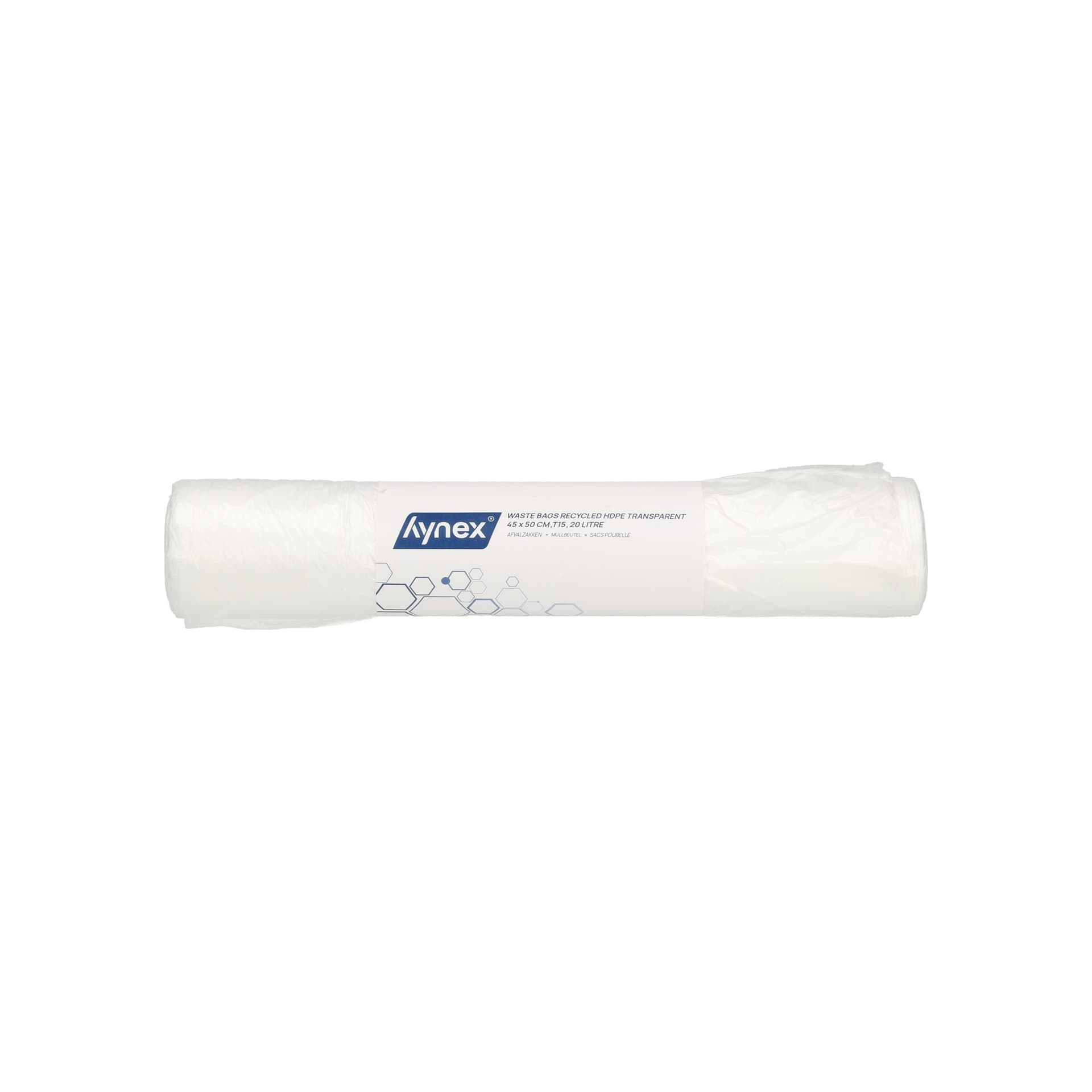 Afvalzak Hynex 45x50cm HDPE recycled T15 20L transparant rol à 50 stuks