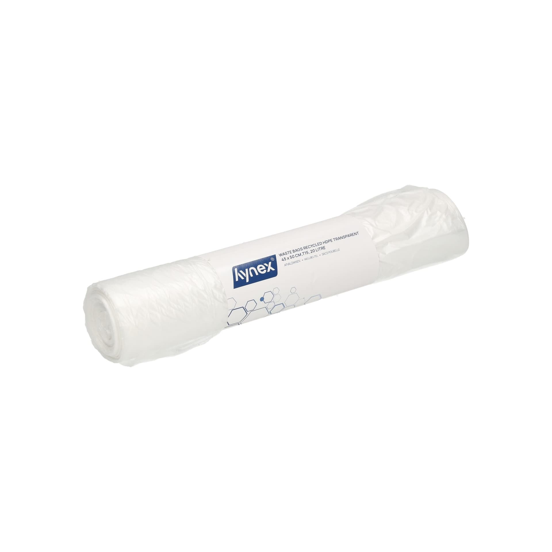 Afvalzak Hynex 45x50cm HDPE recycled T15 20L transparant rol à 50 stuks 2