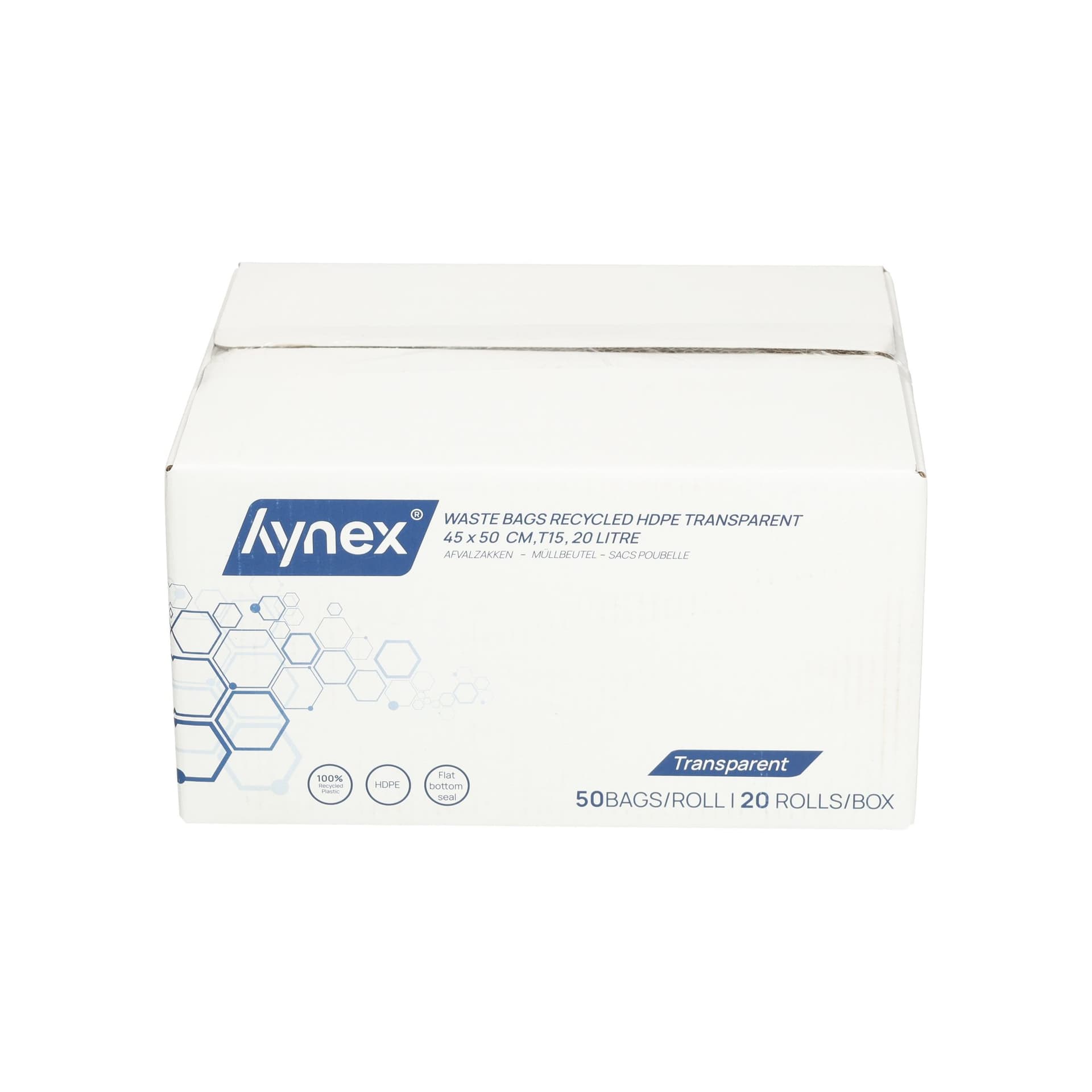 Afvalzak Hynex 45x50cm HDPE recycled T15 20L transparant rol à 50 stuks 6