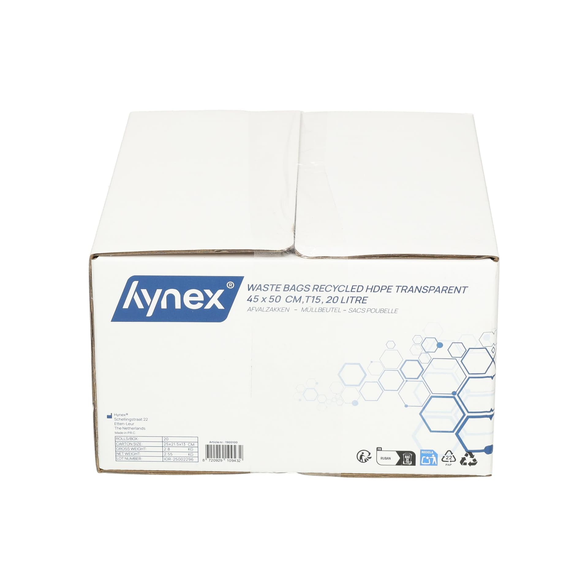 Afvalzak Hynex 45x50cm HDPE recycled T15 20L transparant rol à 50 stuks 7