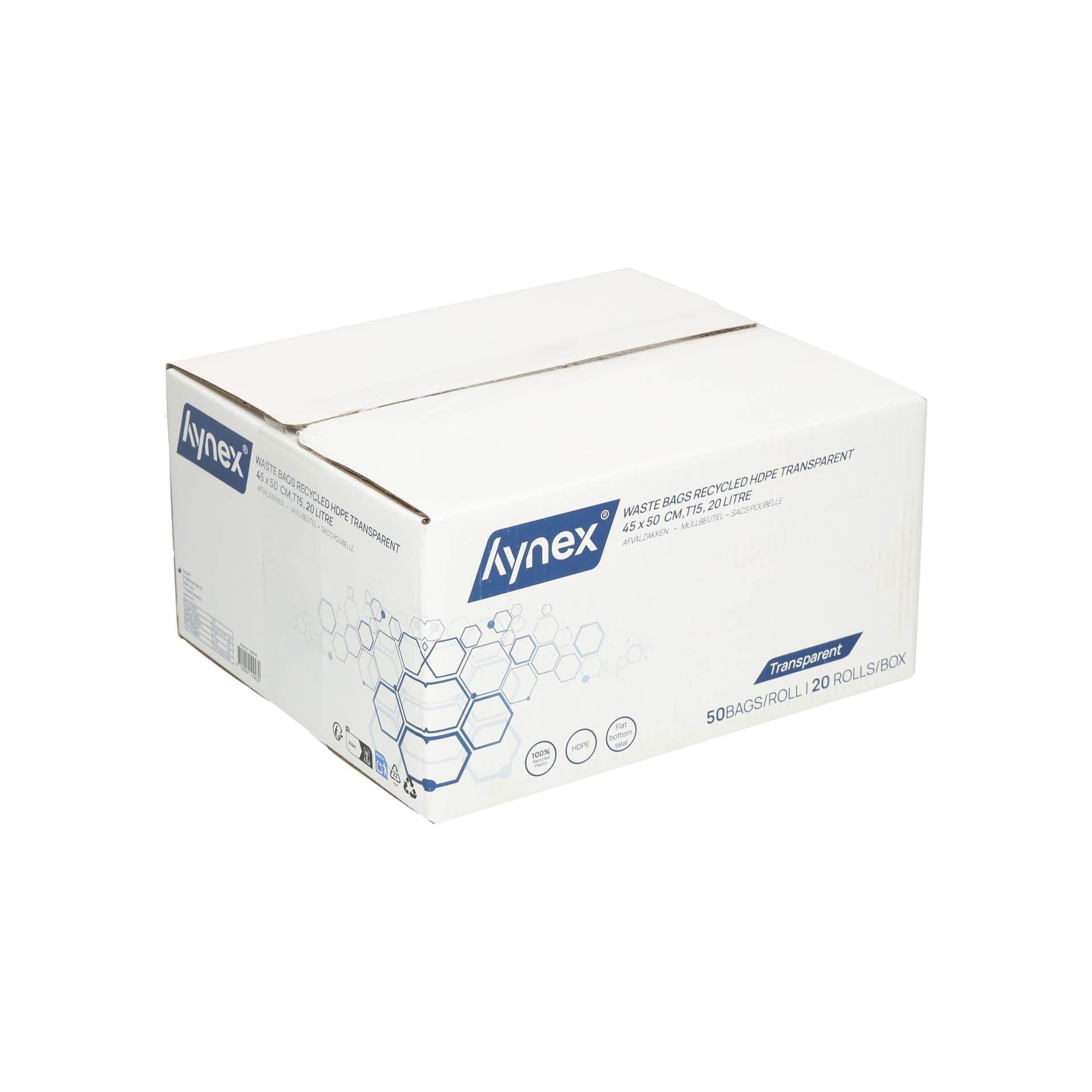 Afvalzak Hynex 45x50cm HDPE recycled T15 20L transparant rol à 50 stuks 8
