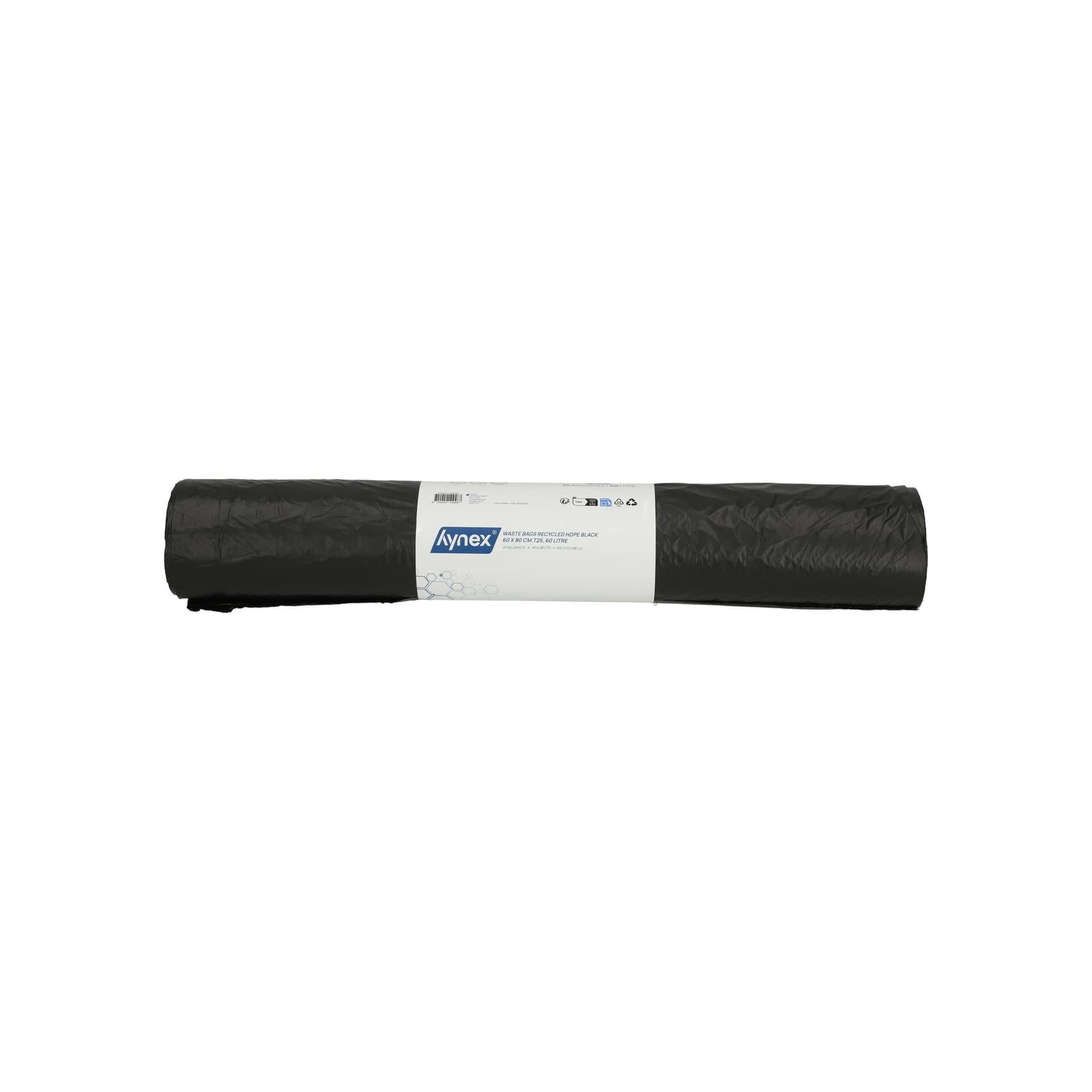 Afvalzak Hynex 60x80cm HDPE recycled T25 60L zwart rol à 25 stuks