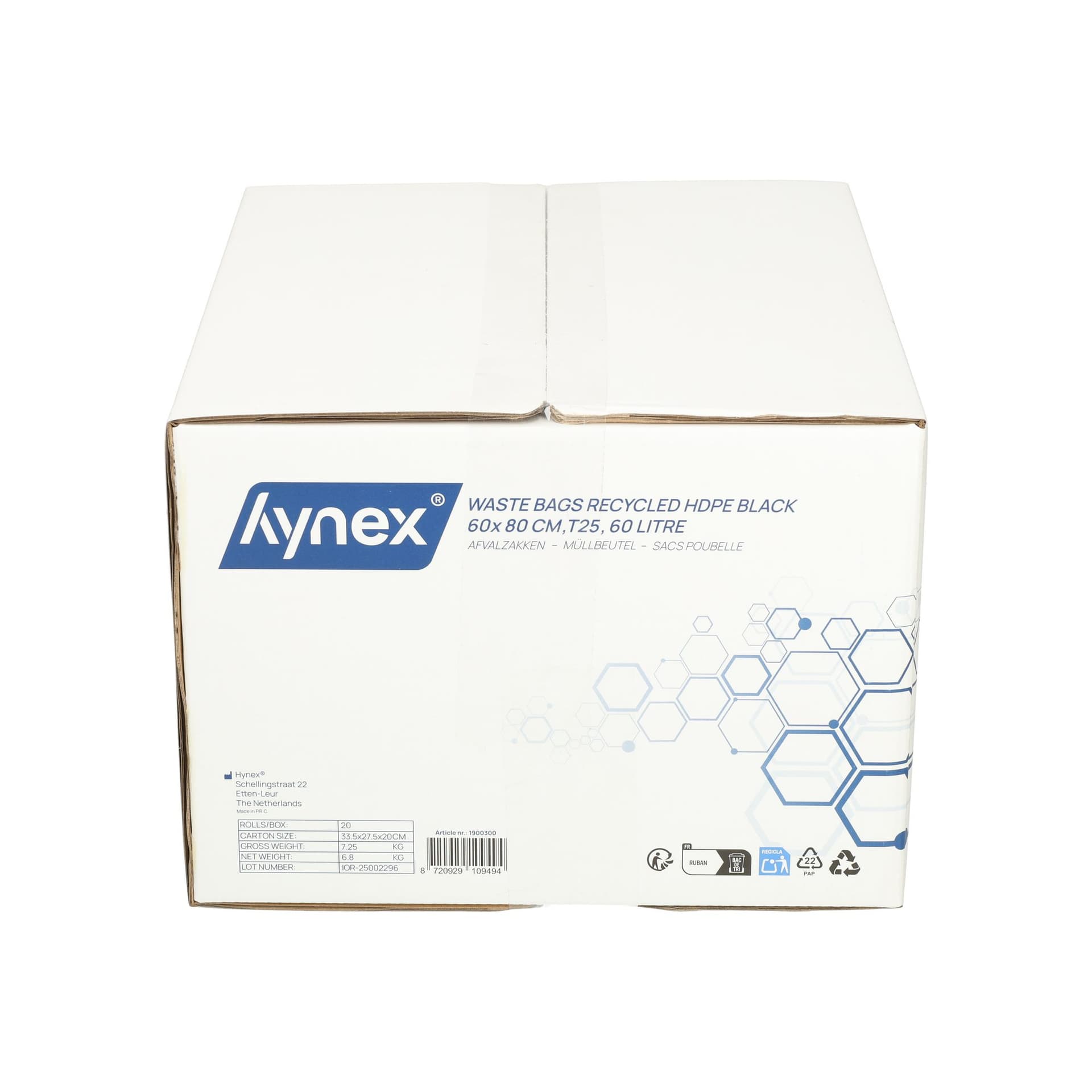 Afvalzak Hynex 60x80cm HDPE recycled T25 60L zwart rol à 25 stuks 8