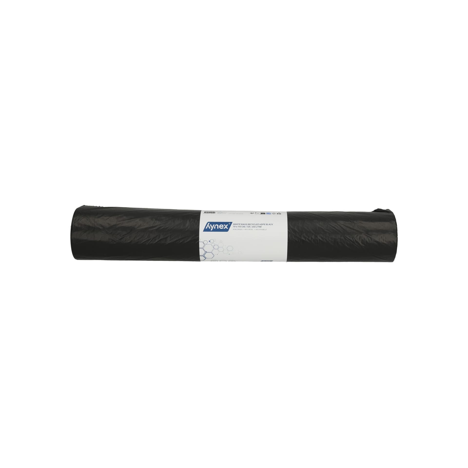 Afvalzak Hynex 70x110cm HDPE recycled T25 120L zwart rol à 25 stuks