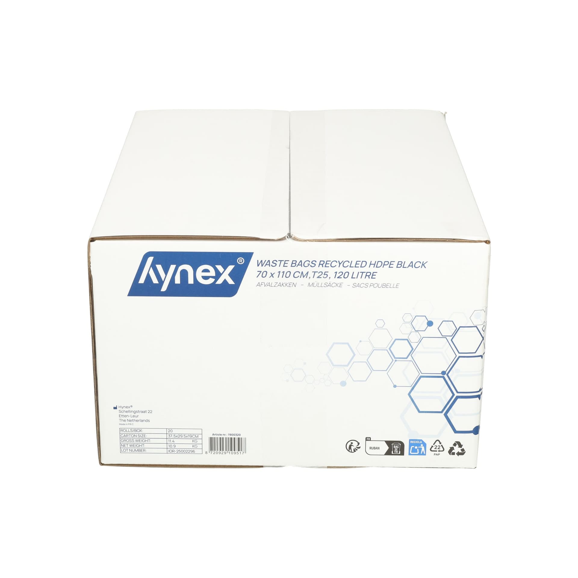 Afvalzak Hynex 70x110cm HDPE recycled T25 120L zwart rol à 25 stuks 8