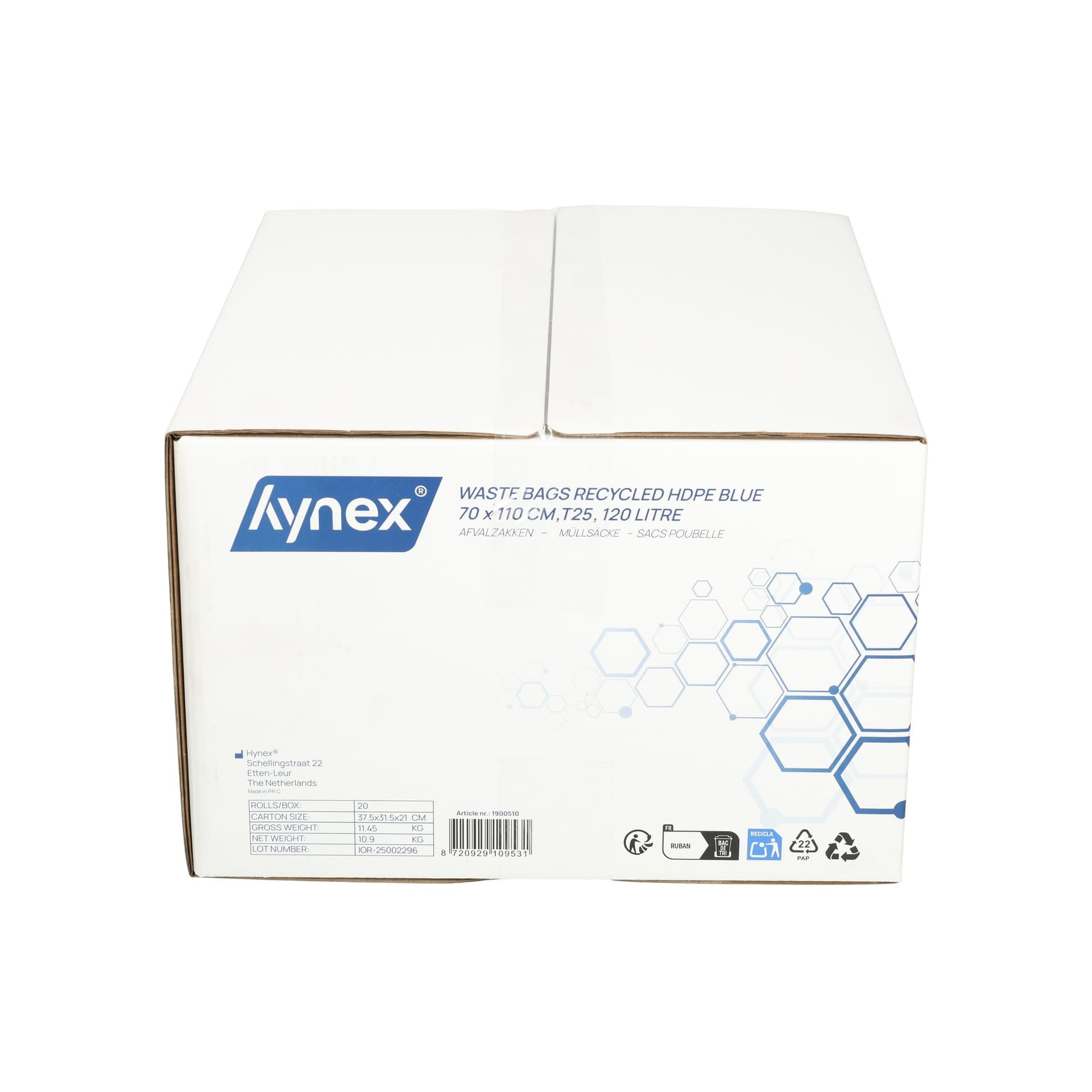 Afvalzak Hynex 70x110cm HDPE recycled T25 120L blauw rol à 25 stuks 8