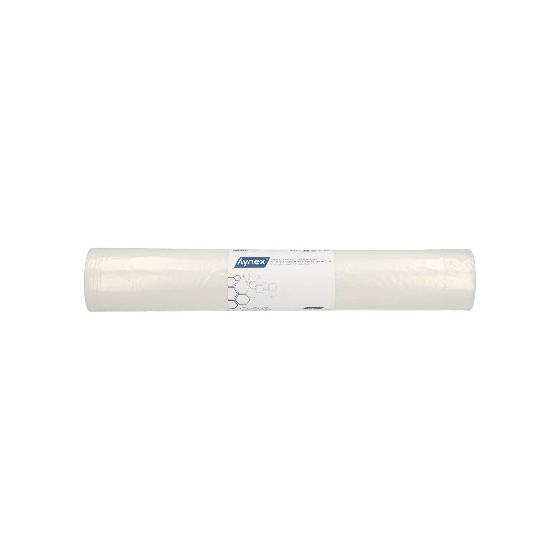 Afvalzak Hynex 70/15x200cm LDPE recycled T80 400L transparant ponsgaten rol à 5 stuks