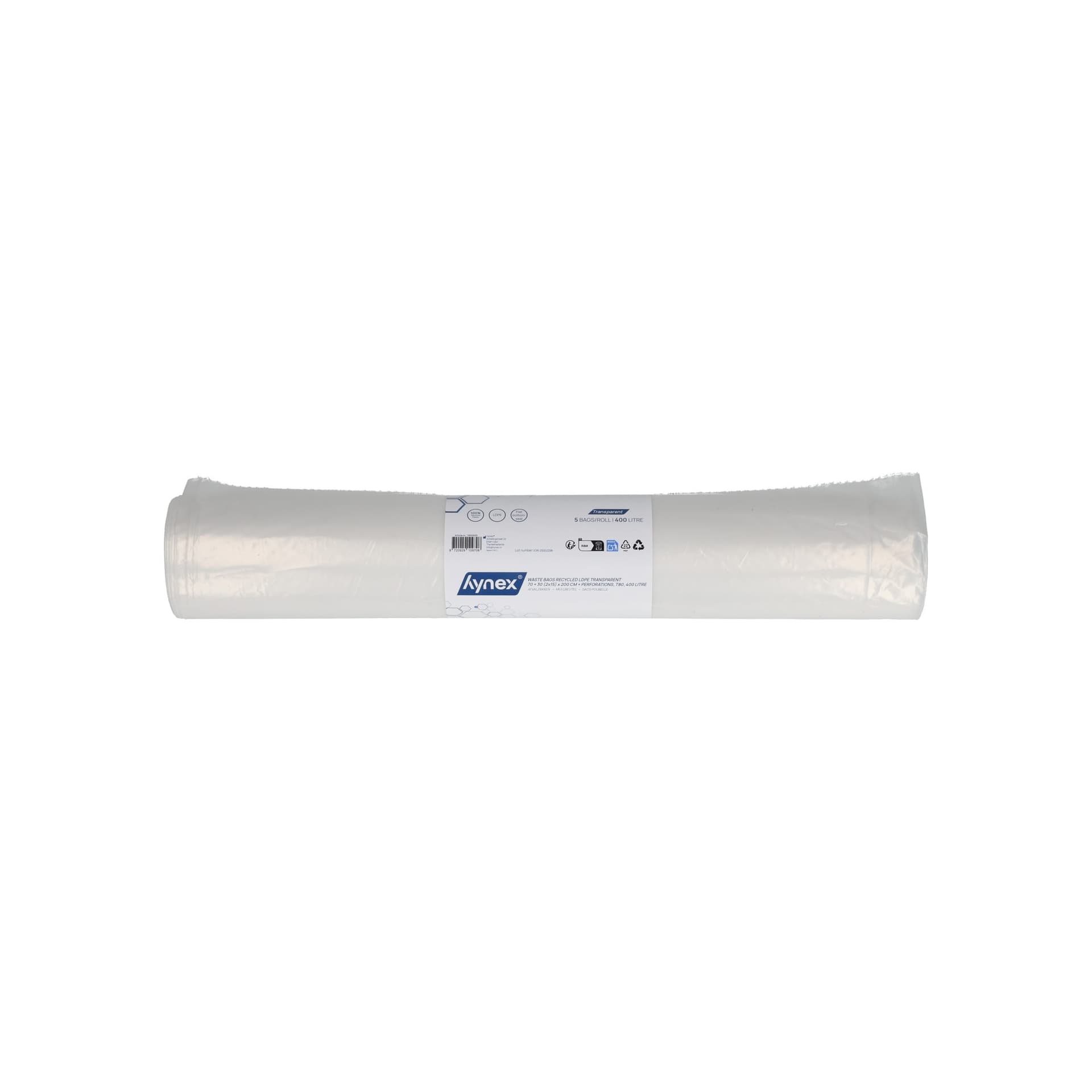 Afvalzak Hynex 70/15x200cm LDPE recycled T80 400L transparant ponsgaten rol à 5 stuks 4