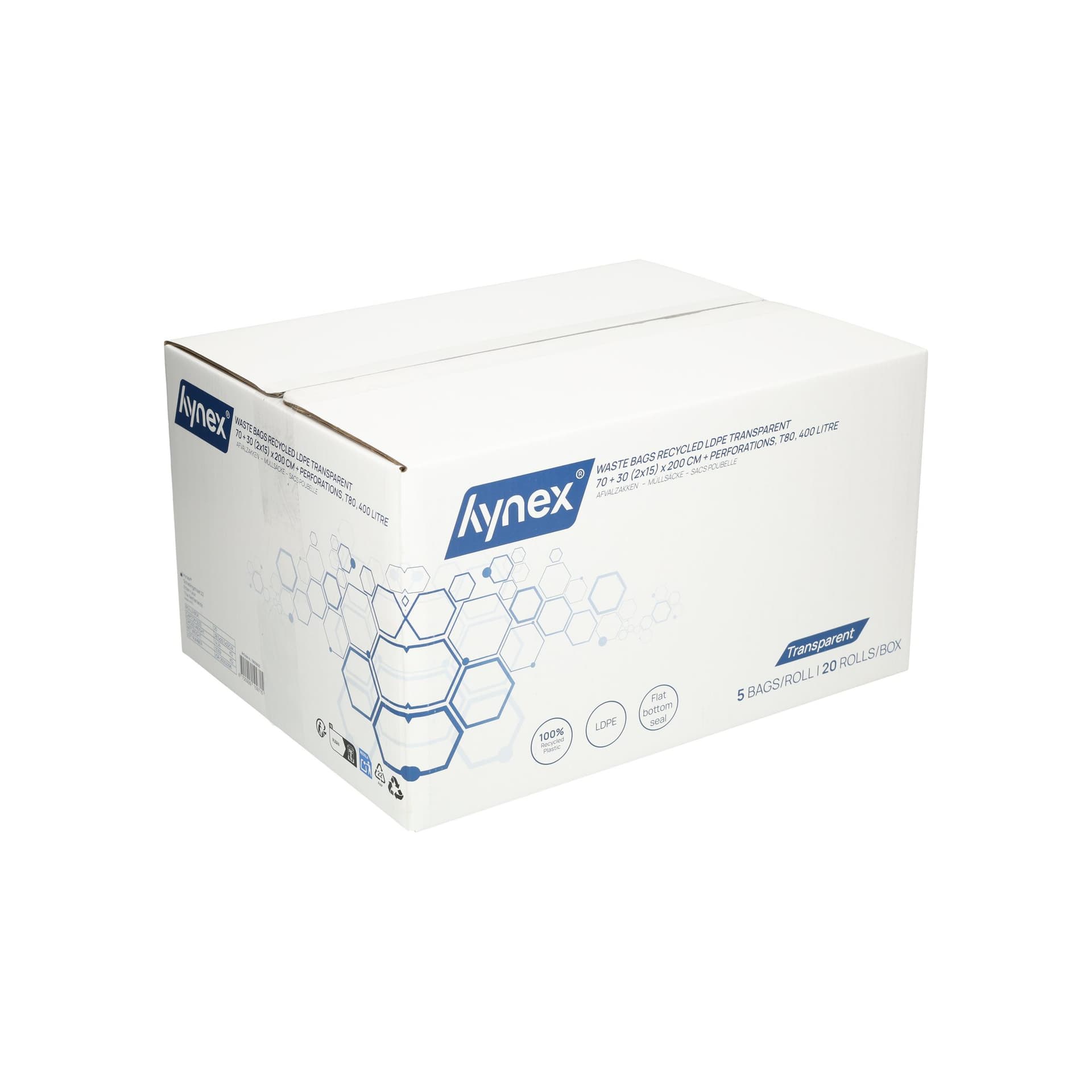 Afvalzak Hynex 70/15x200cm LDPE recycled T80 400L transparant ponsgaten rol à 5 stuks 8