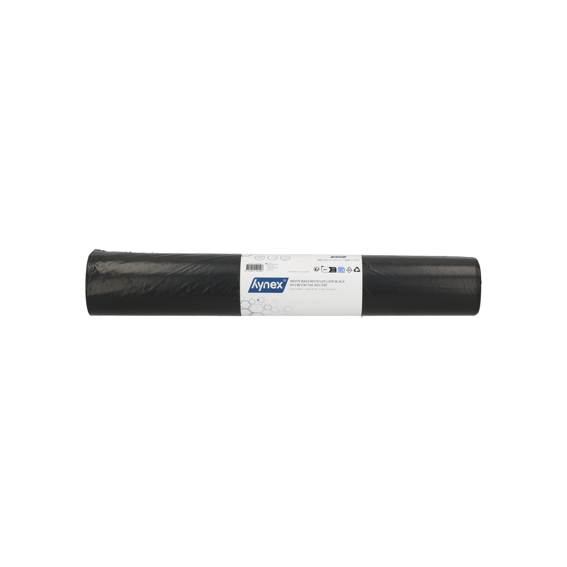 Afvalzak Hynex 60x80cm LDPE recycled T40 60L zwart rol à 20 stuks 4