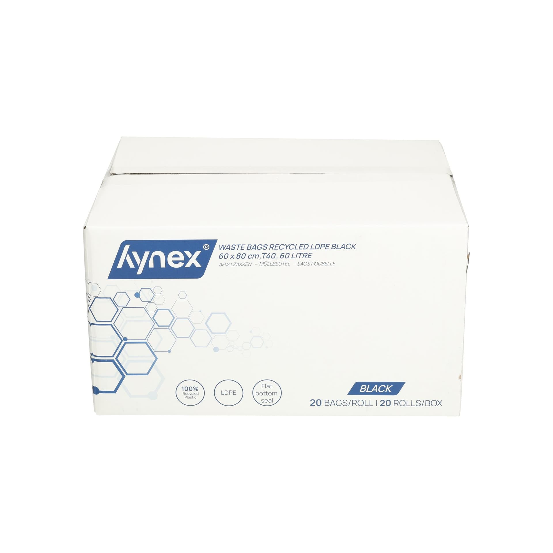 Afvalzak Hynex 60x80cm LDPE recycled T40 60L zwart rol à 20 stuks 6