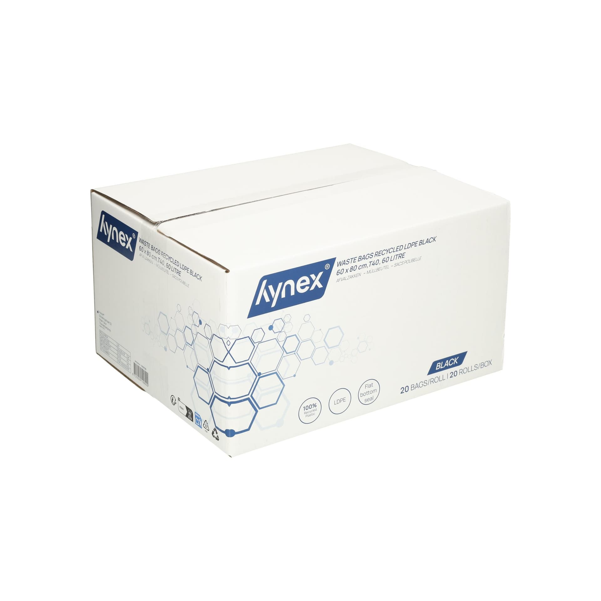Afvalzak Hynex 60x80cm LDPE recycled T40 60L zwart rol à 20 stuks 7