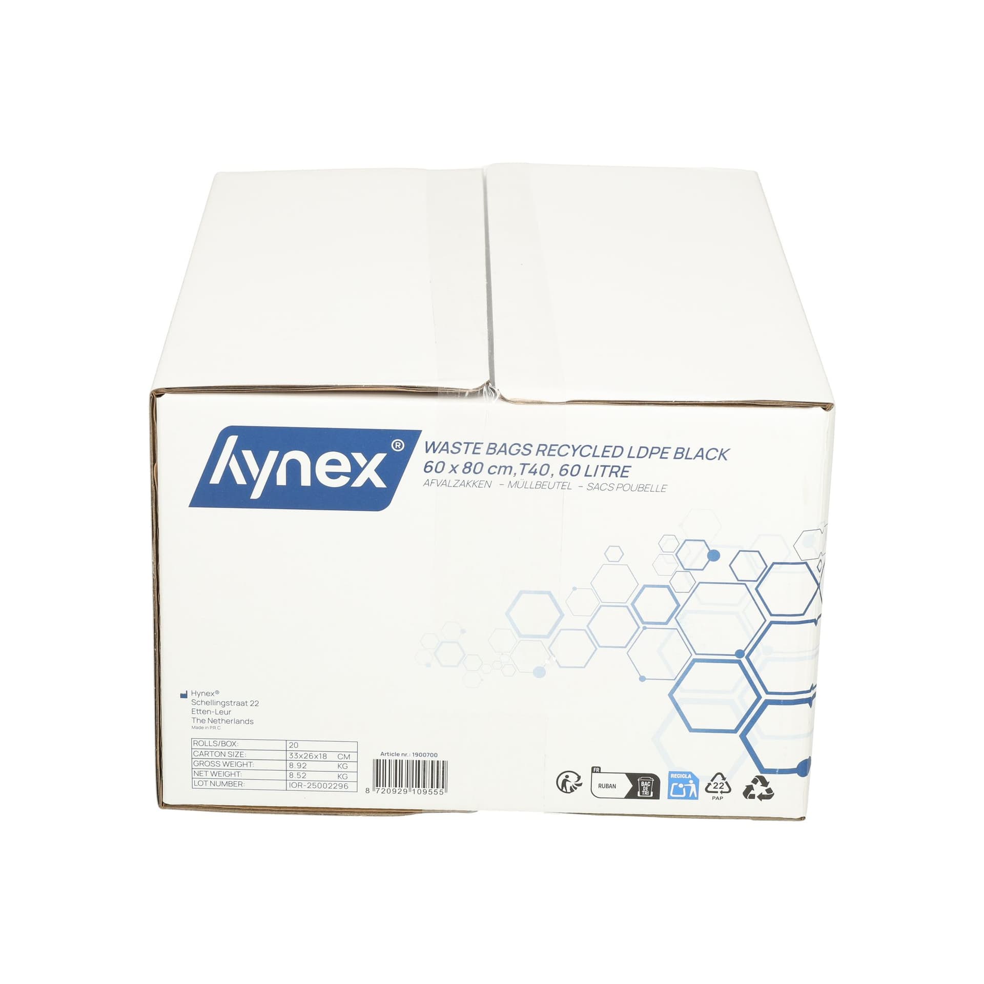 Afvalzak Hynex 60x80cm LDPE recycled T40 60L zwart rol à 20 stuks 8