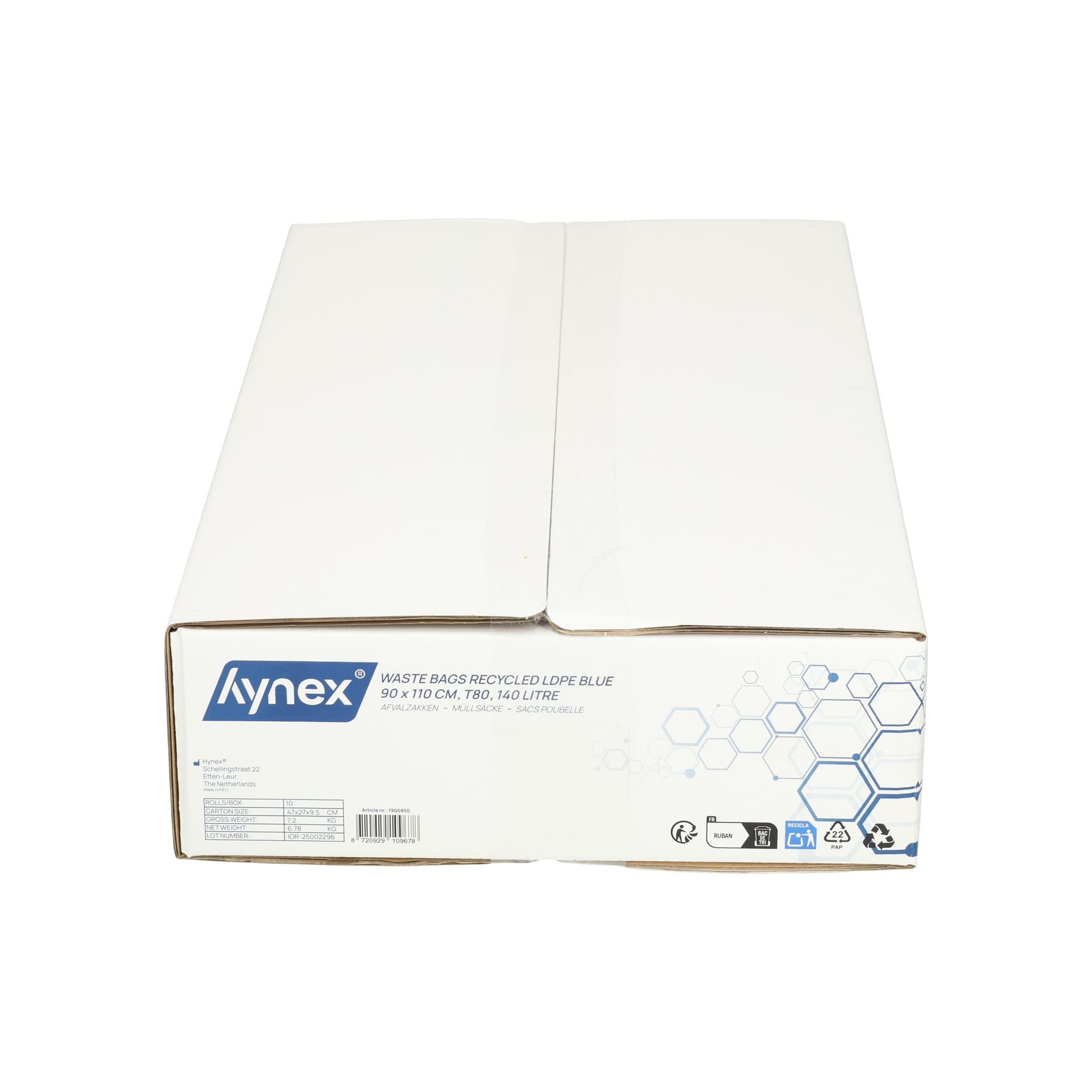Afvalzak Hynex 90x110cm LDPE recycled T80 140L blauw rol à 10 stuks 8