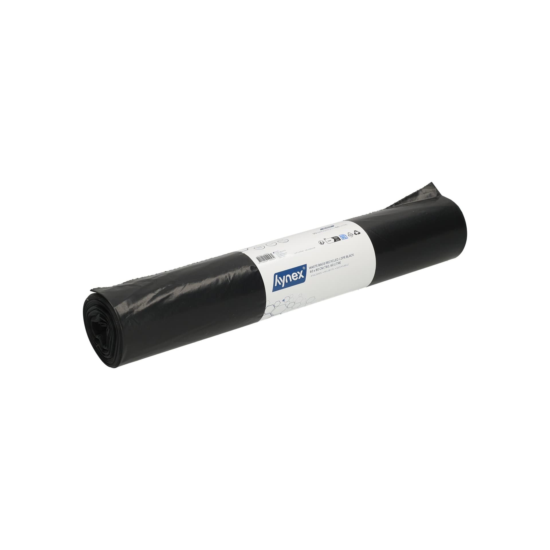 Afvalzak Hynex 60x80cm LDPE recycled T60 60L zwart rol à 20 stuks 2