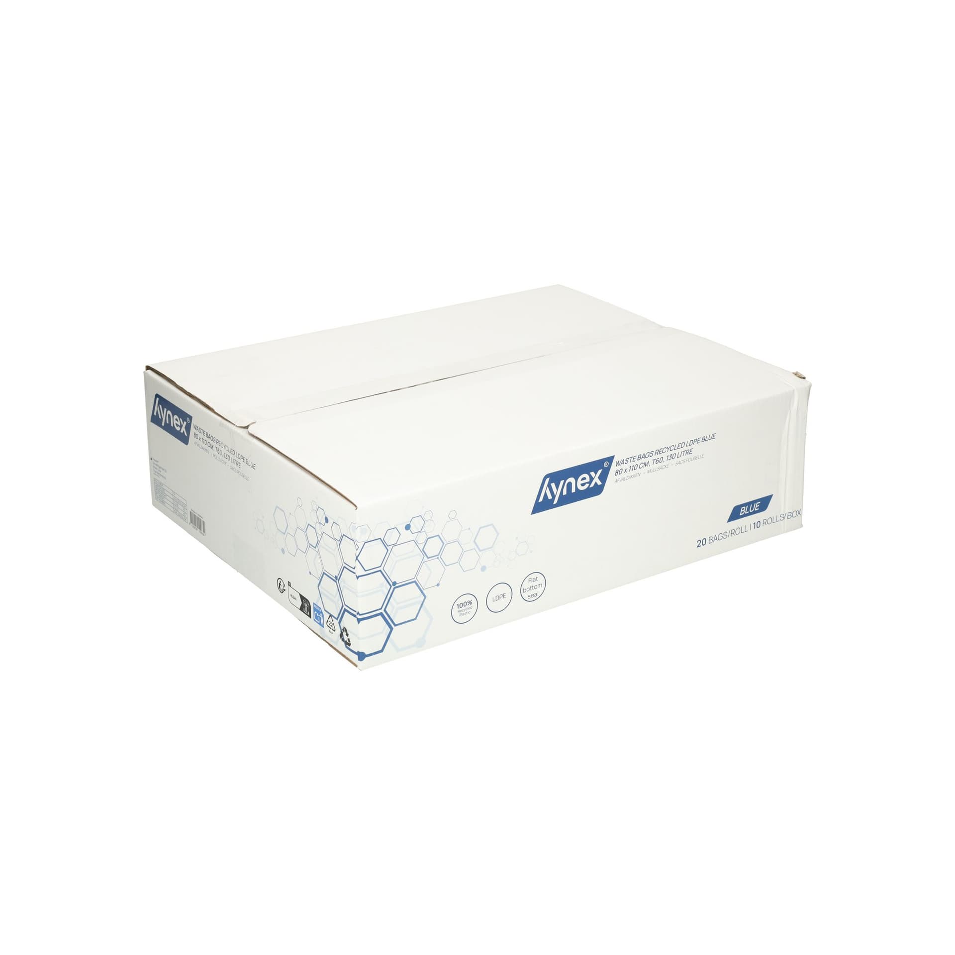 Afvalzak Hynex 80x110cm LDPE recycled T60 130L blauw rol à 20 stuks 7