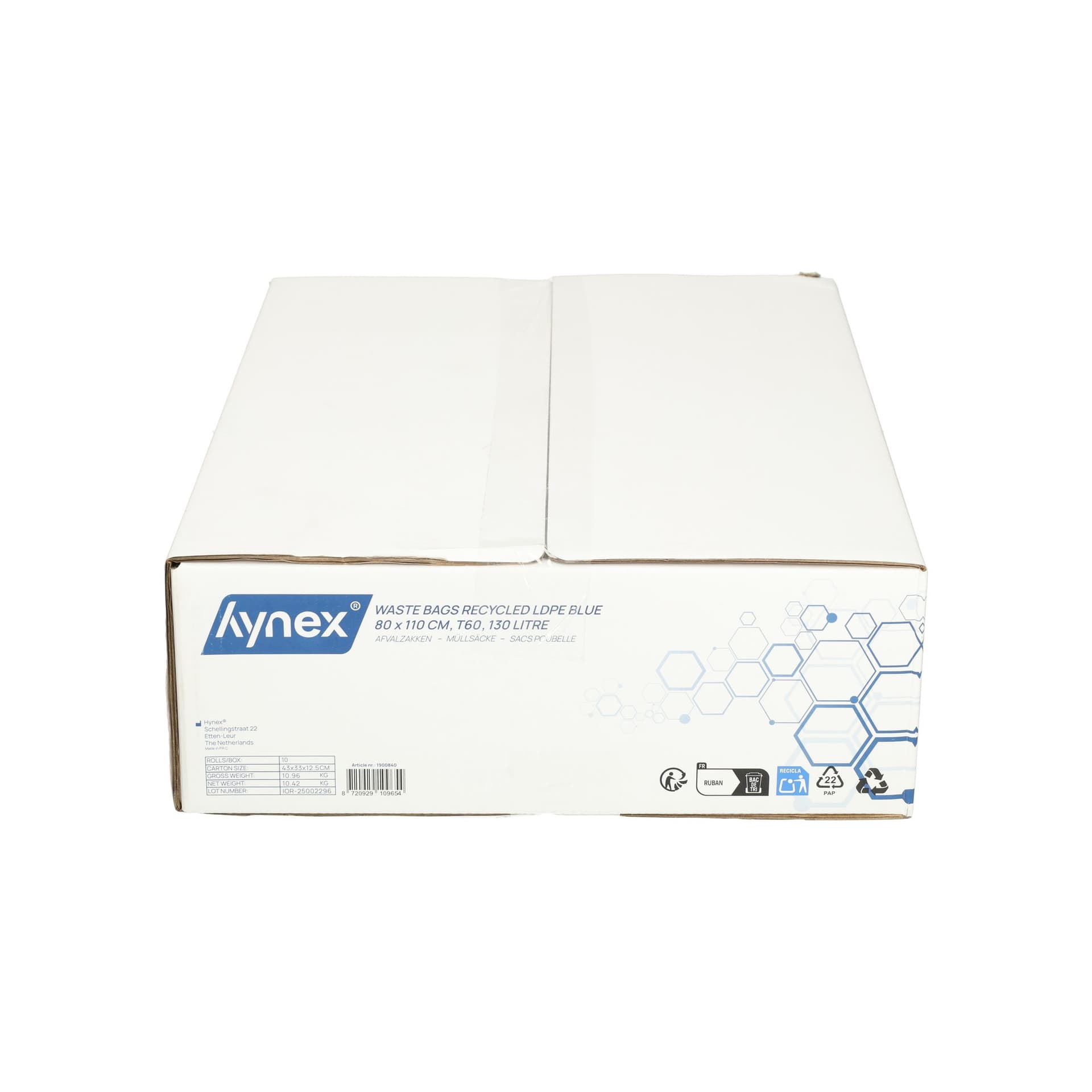 Afvalzak Hynex 80x110cm LDPE recycled T60 130L blauw rol à 20 stuks 8