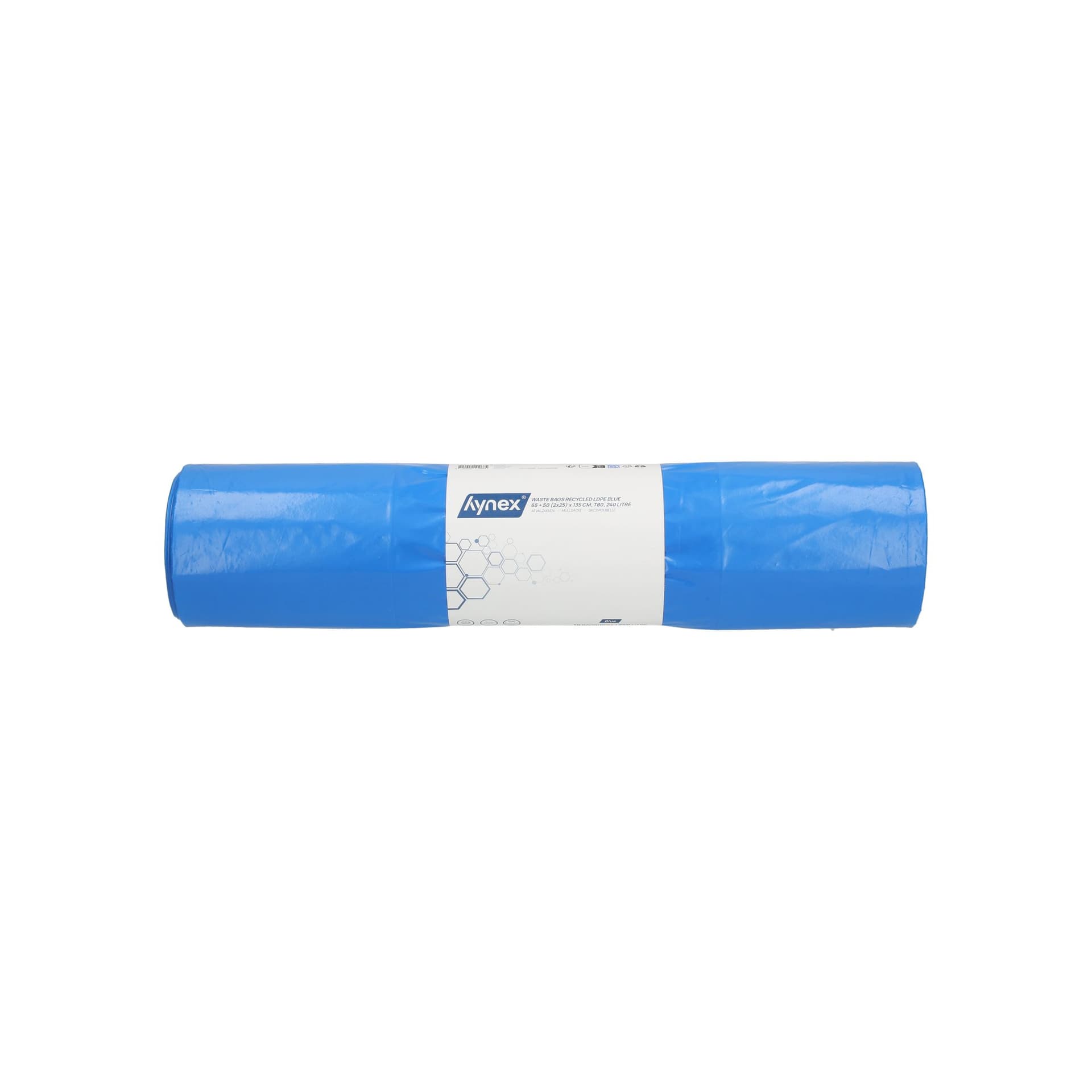 Afvalzak Hynex 65/25x135cm LDPE recycled T80 240L blauw rol à 10 stuks