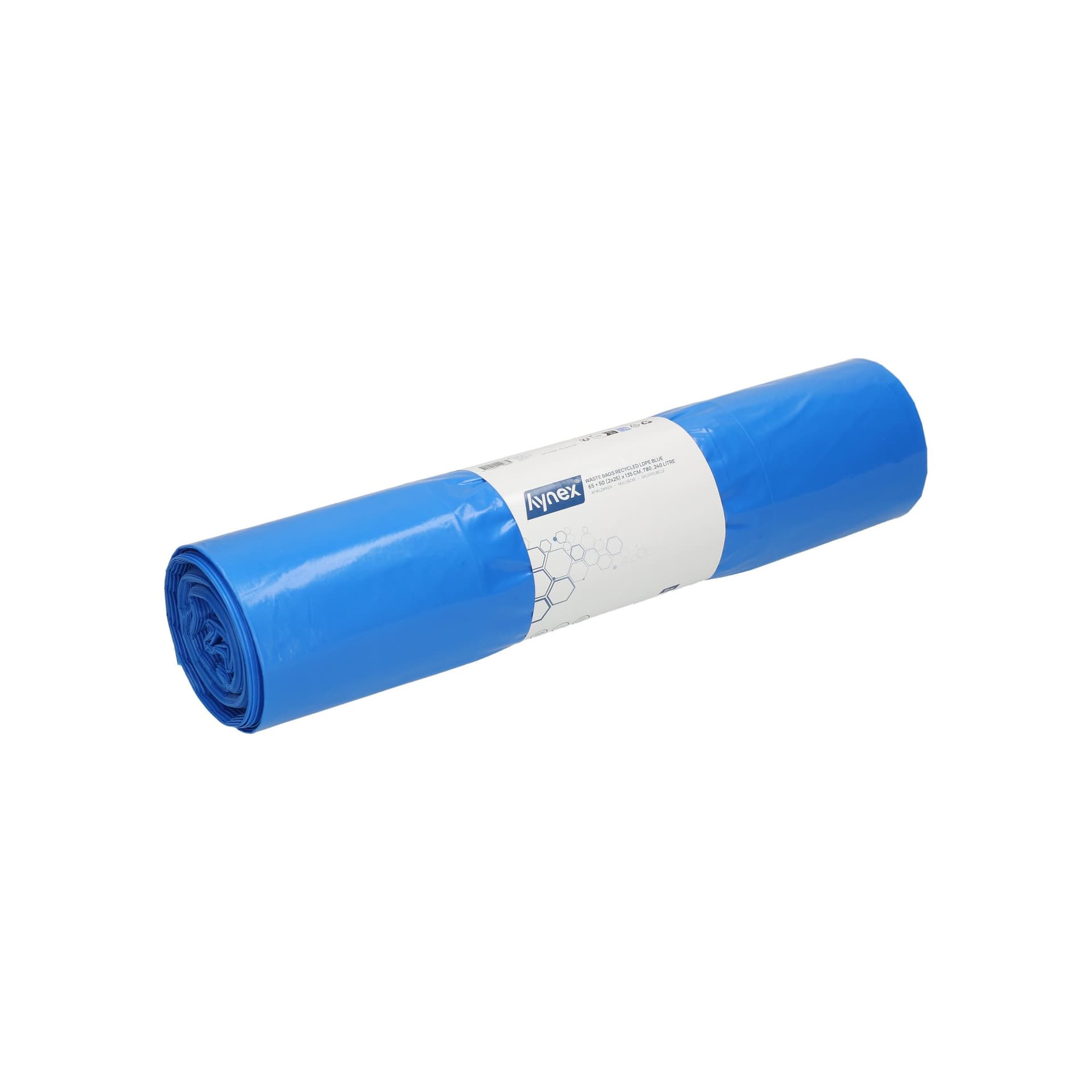 Afvalzak Hynex 65/25x135cm LDPE recycled T80 240L blauw rol à 10 stuks 2