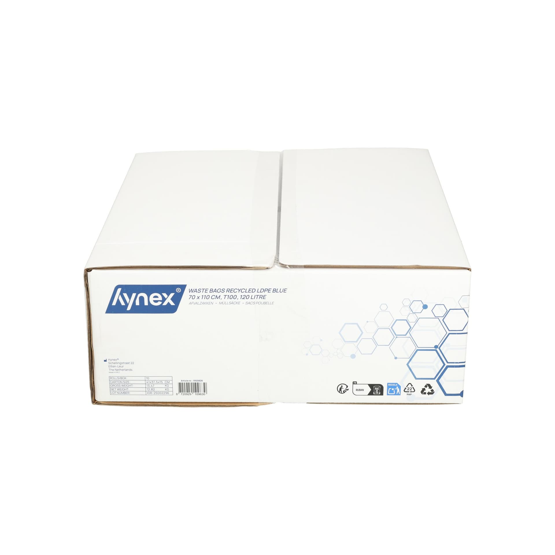 Afvalzak Hynex 70x110cm LDPE recycled T100 120L blauw rol à 20 stuks 7