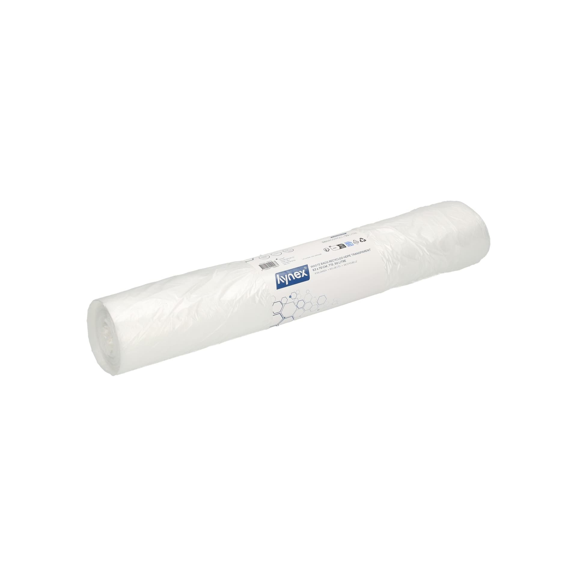 Afvalzak Hynex 63x70cm HDPE recycled T15 50L transparant rol à 50 stuks 2
