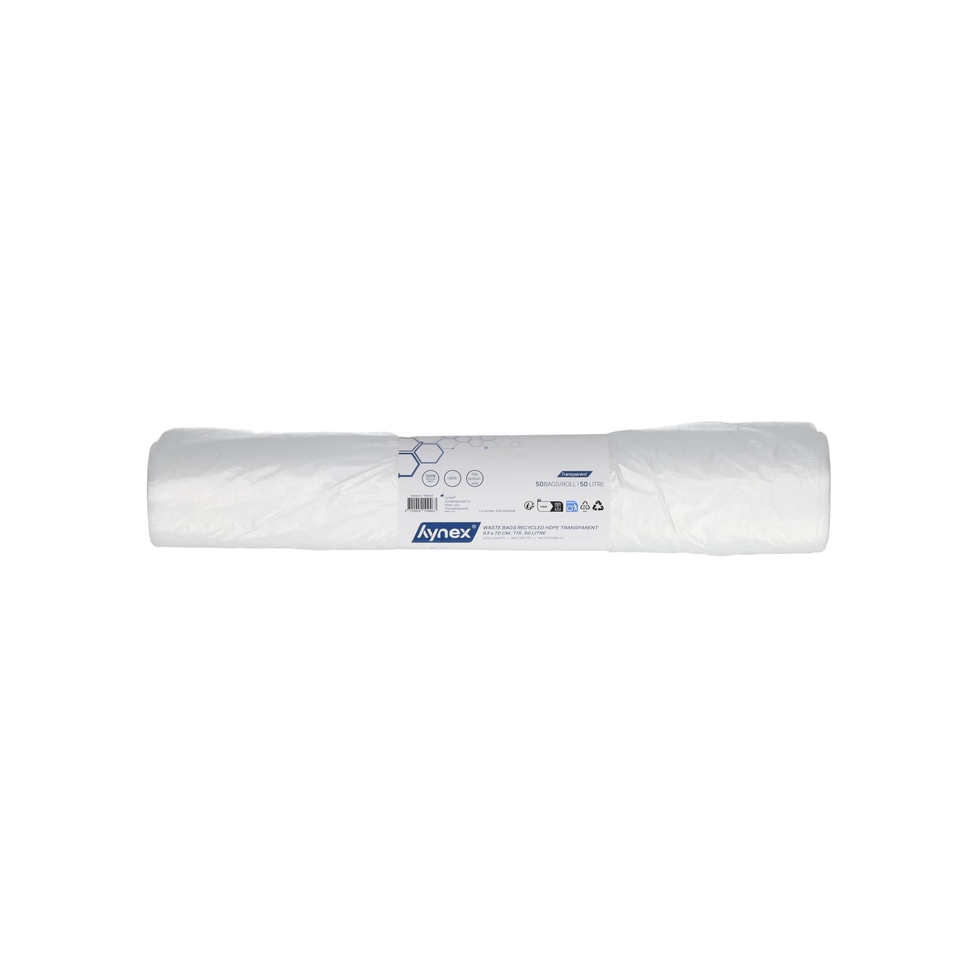 Afvalzak Hynex 63x70cm HDPE recycled T15 50L transparant rol à 50 stuks 4