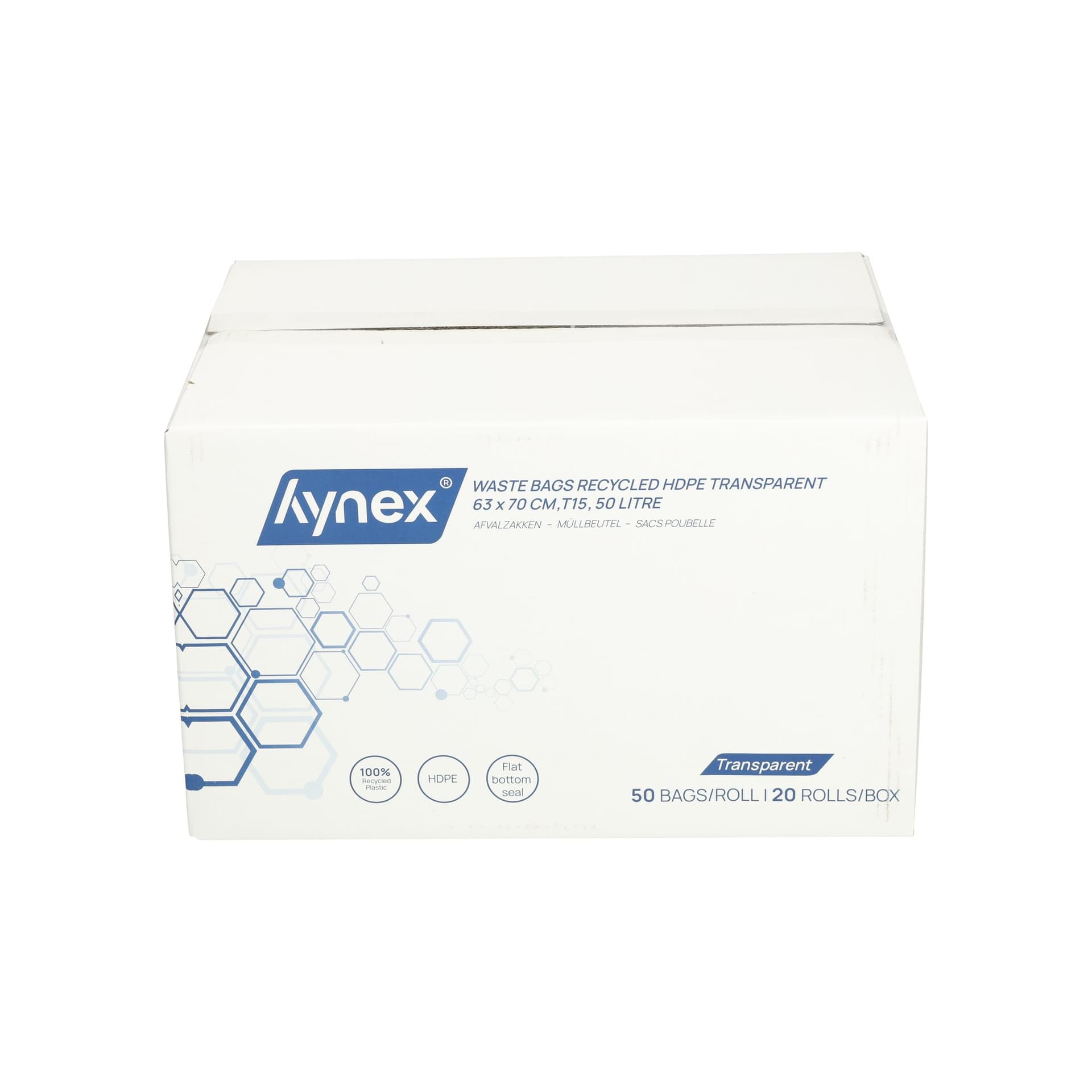 Afvalzak Hynex 63x70cm HDPE recycled T15 50L transparant rol à 50 stuks 6