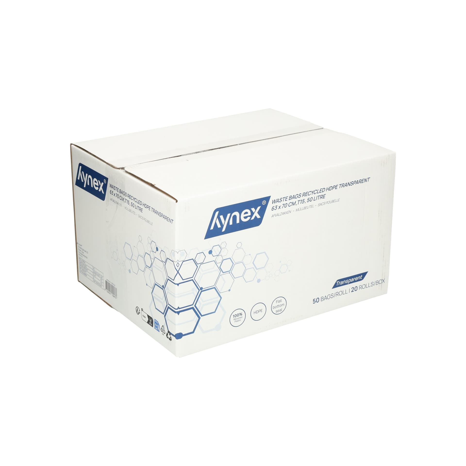 Afvalzak Hynex 63x70cm HDPE recycled T15 50L transparant rol à 50 stuks 7
