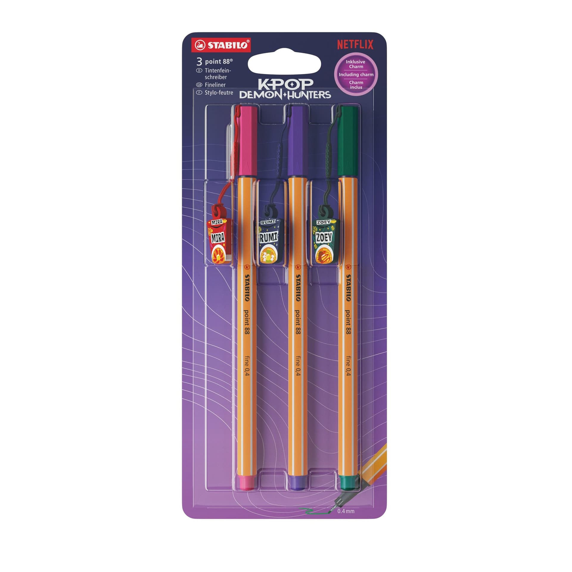 Fineliner STABILO point 88 charm K-Pop assorti blister à 3 stuks