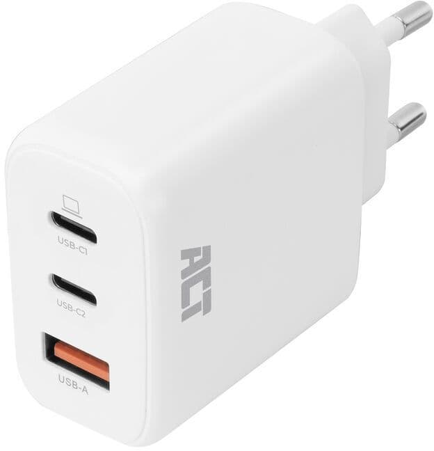 Oplader ACT 65W 3-poorts USB-C USB-A PD QC Ganfast 2