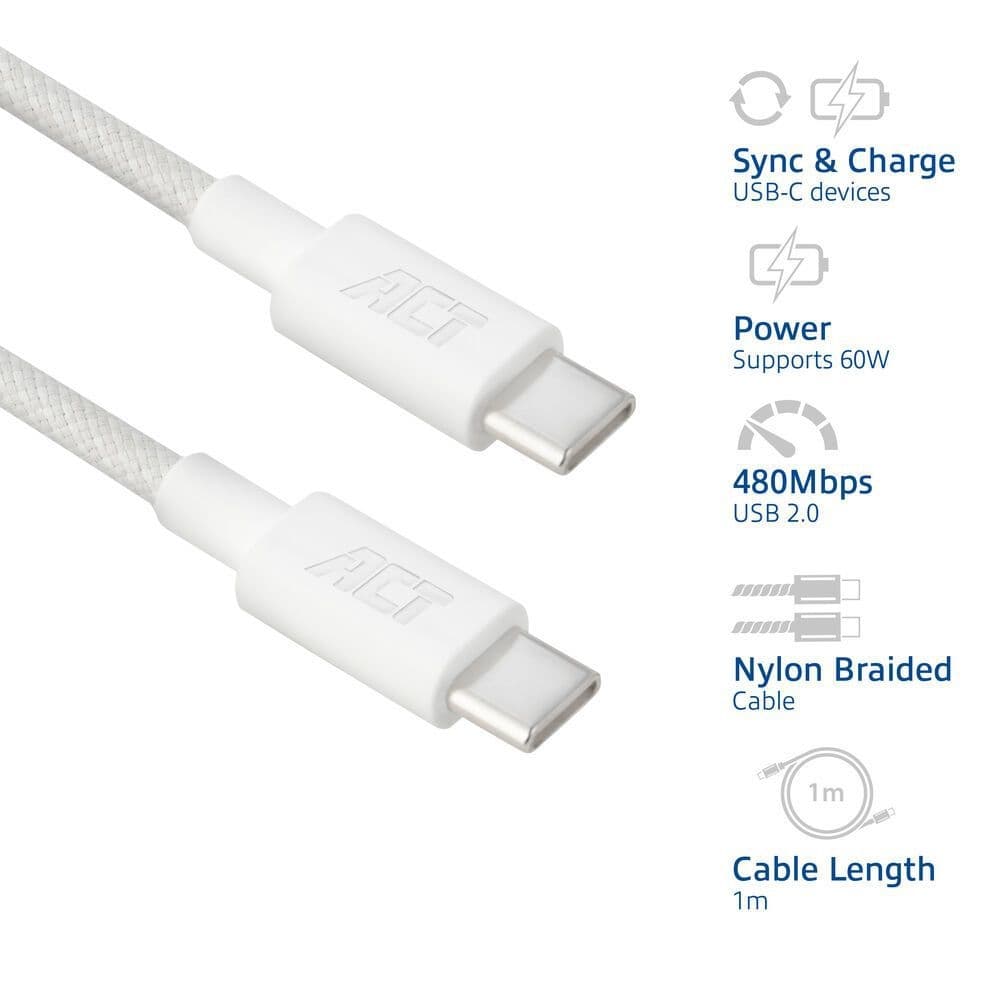 Kabel ACT 2.0 USB-C 60W 1 meter wit 3