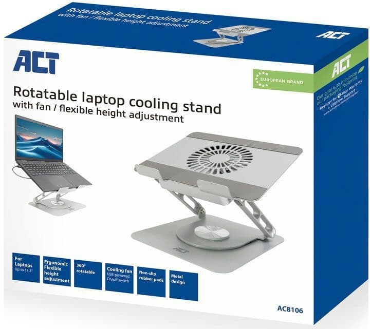 Laptopstandaard ACT 360 draaibaar met ventilator 2