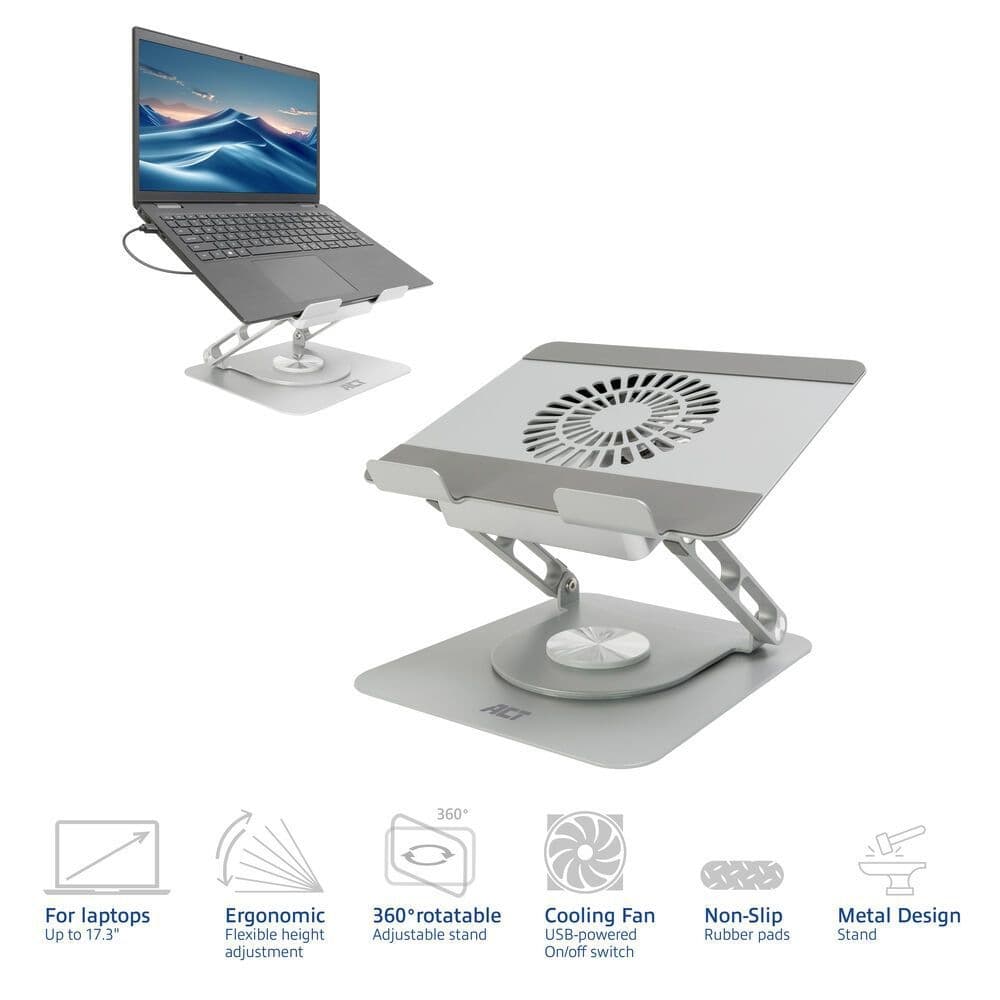 Laptopstandaard ACT 360 draaibaar met ventilator 3
