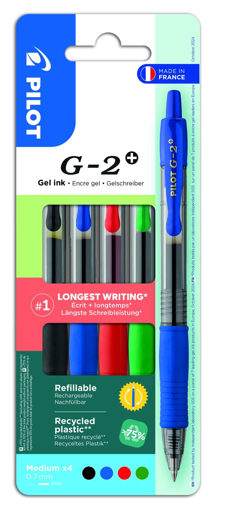 Gelschrijver PILOT G-2+ medium assorti à 4 stuks