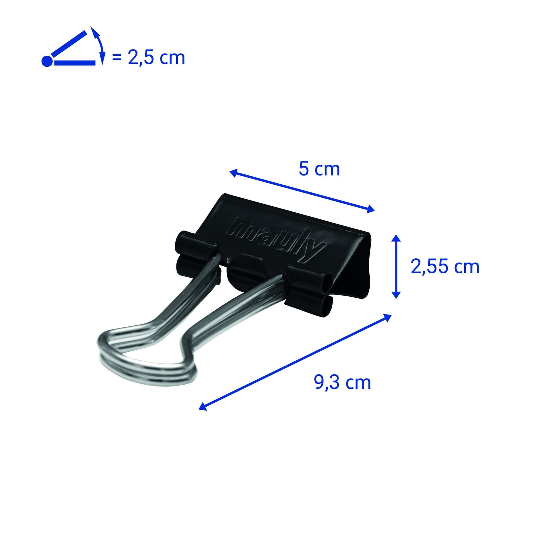 Papierklem MAULy 214 foldback 50mm zwart 12 stuks 2
