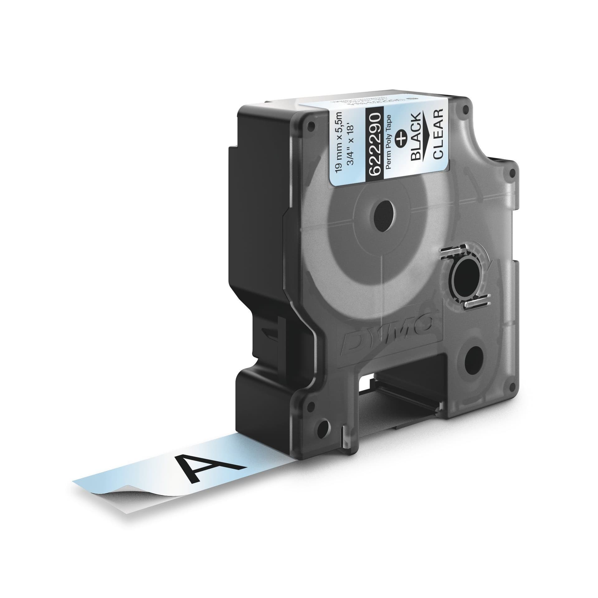 Labeltape Dymo Rhino industrieel polyester 19mm zwart op transparant 2