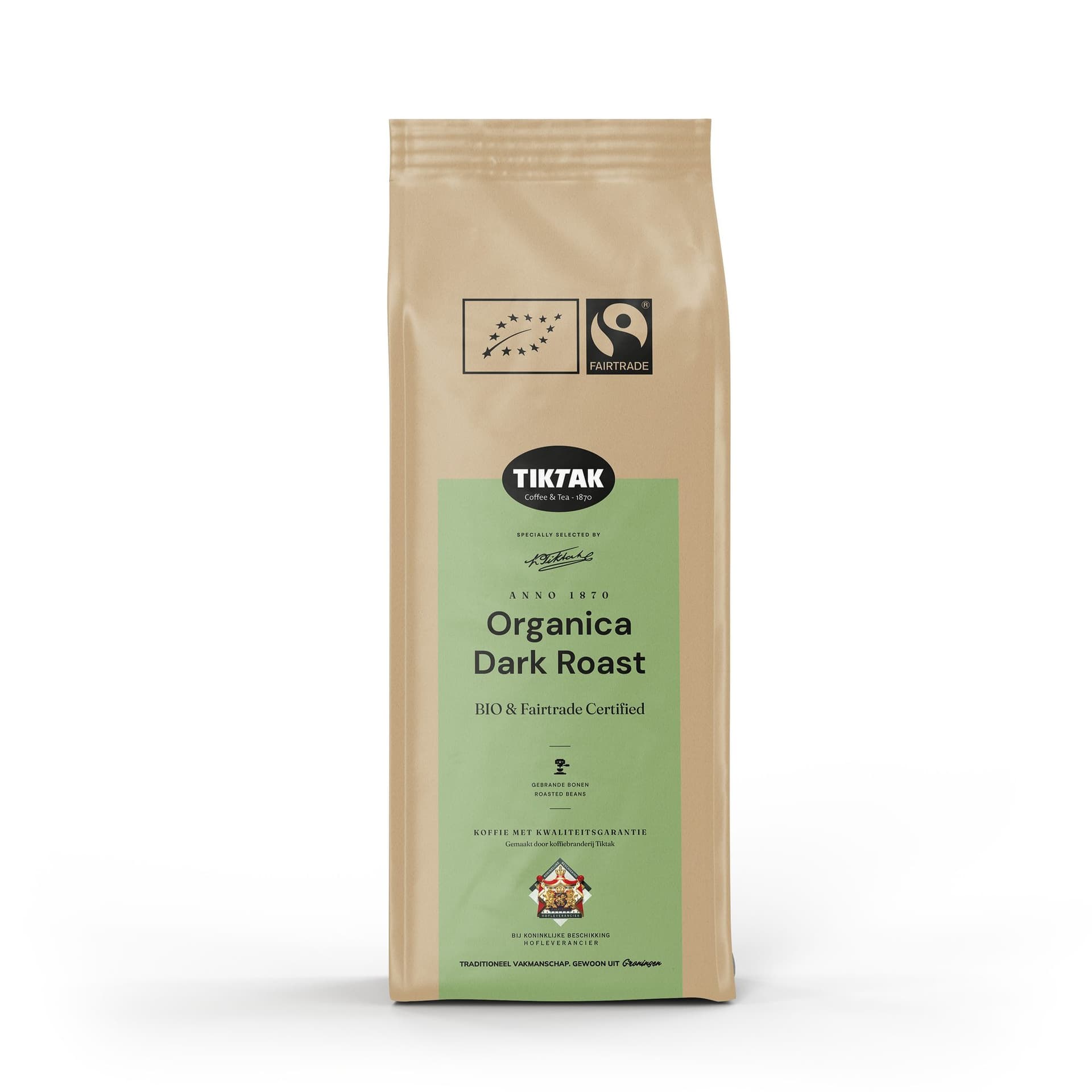 Koffie Tiktak organica dark roast bonen 1000 gram