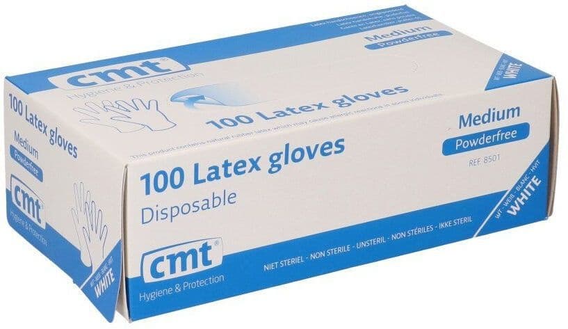 Handschoen CMT M latex poedervrij wit 100 stuks