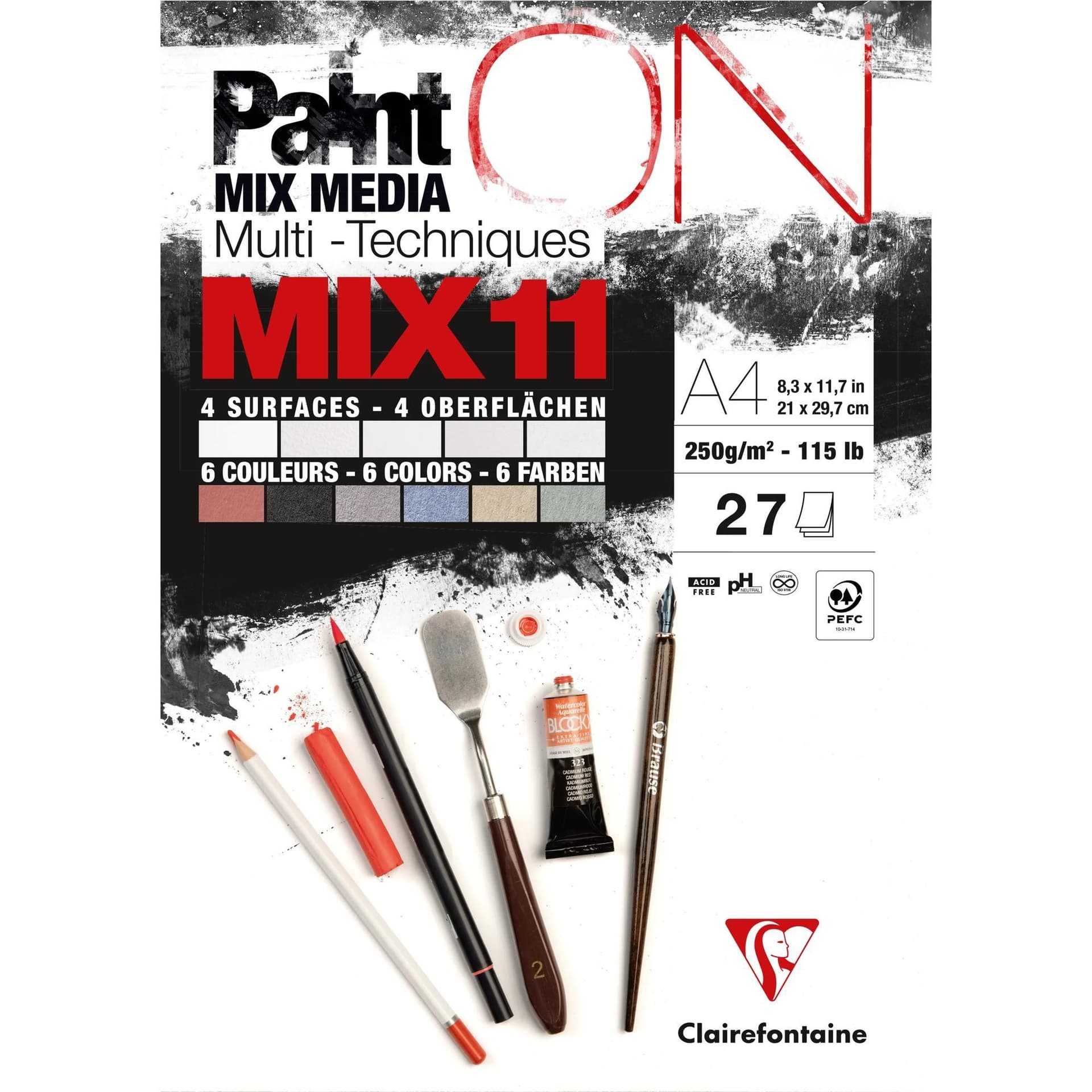 Mix Media Papier Clairefontaine 11 A4 Paint On 27 vel 250gram assorti