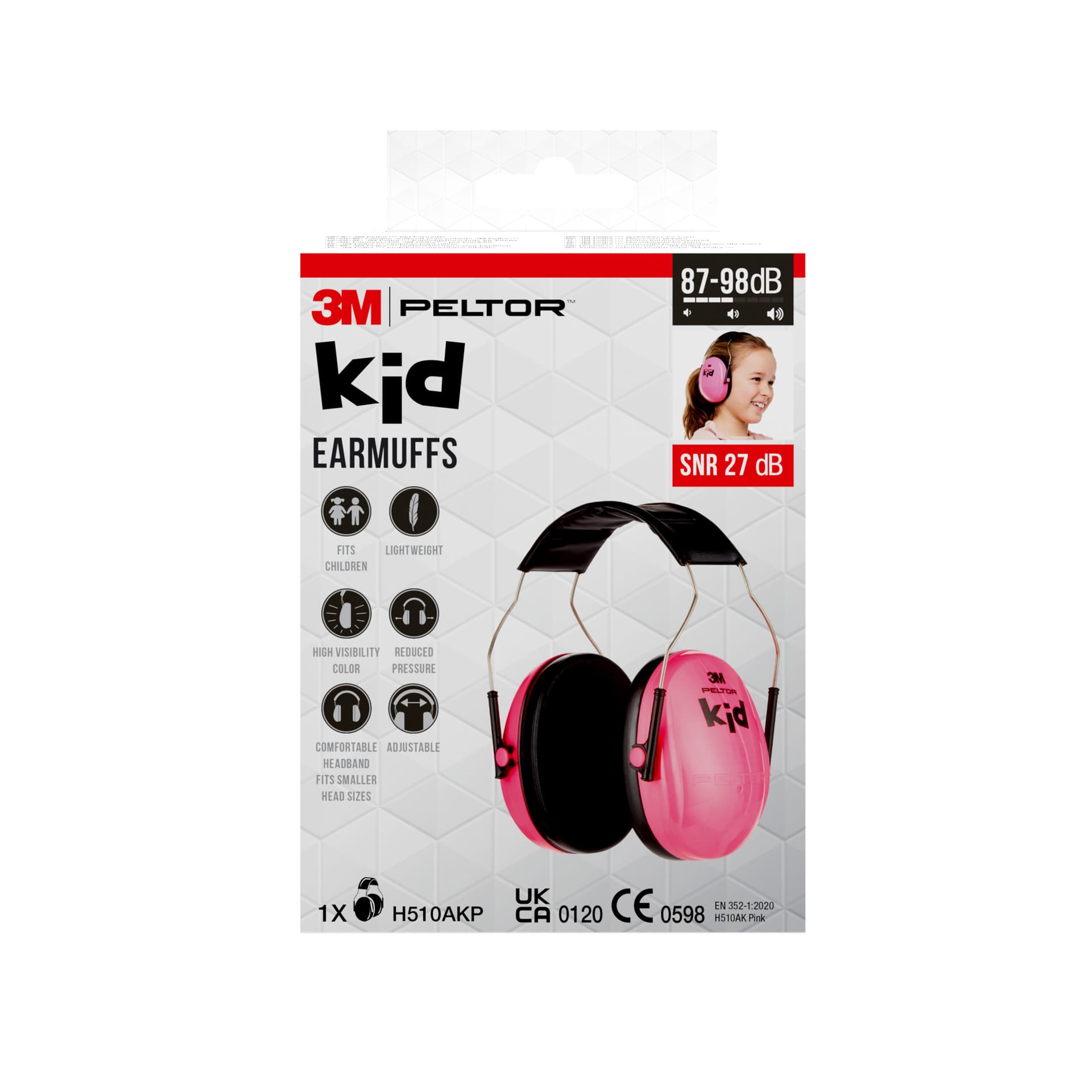 Oorkap 3M Peltor voor kinderen  H510AK 87-98 dB roze