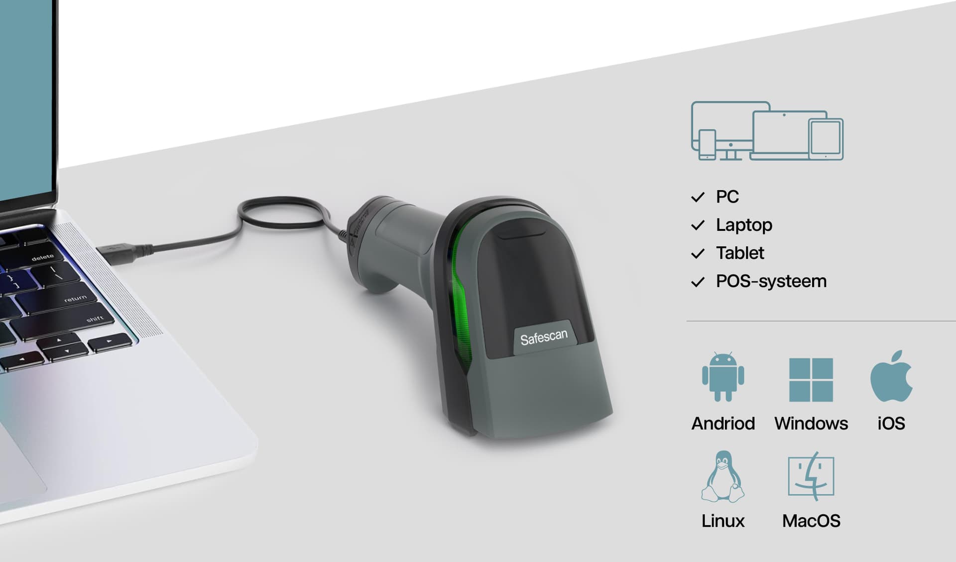 Barcodescanner Safescan 330-W bedraad + standaard 6