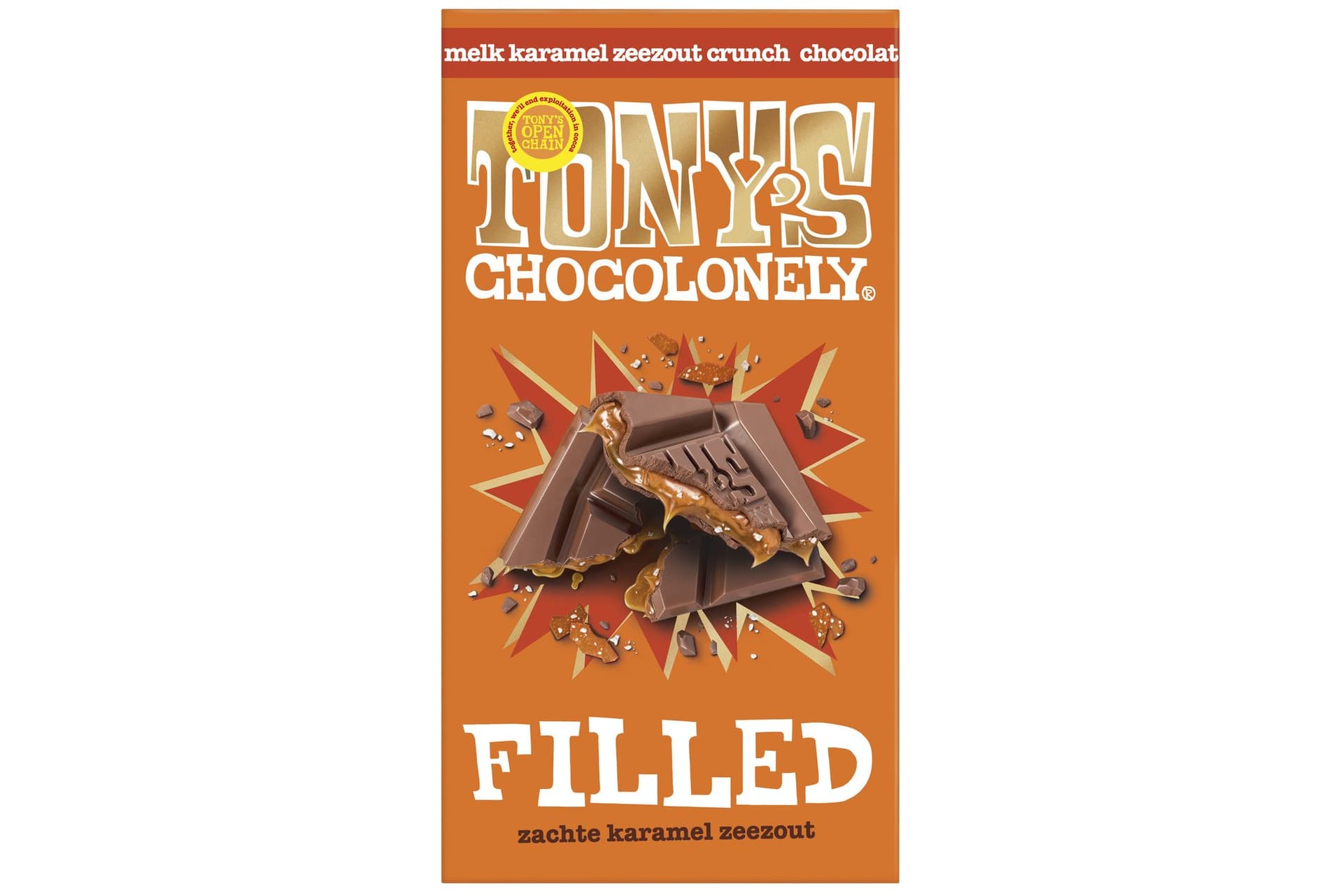 Chocolade Tony's Chocolonely filled melk karamel zeezout 135 gram