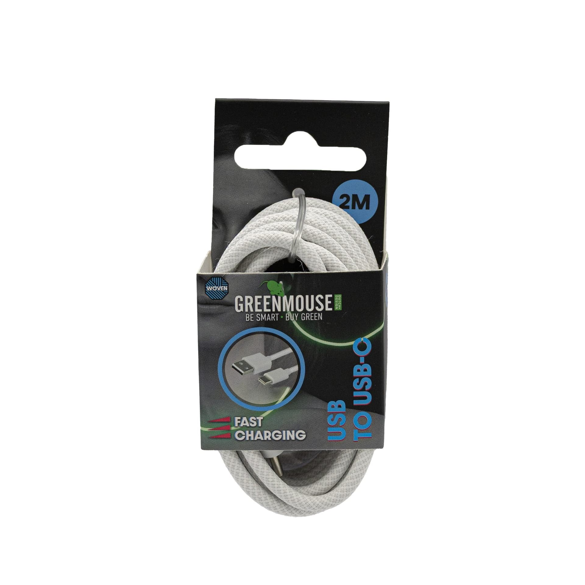 Kabel Green Mouse USB-A to USB-C data Woven 2m blisterverpakking