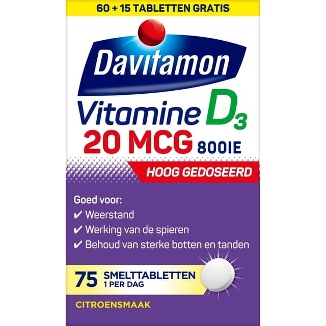 Vitamine D Davitamon Forte smelttablet 75 stuks